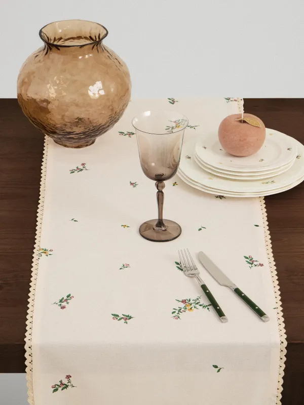 Дорожка настольная, 40х160 см, с кружевом, Цветы, El flower, image-3