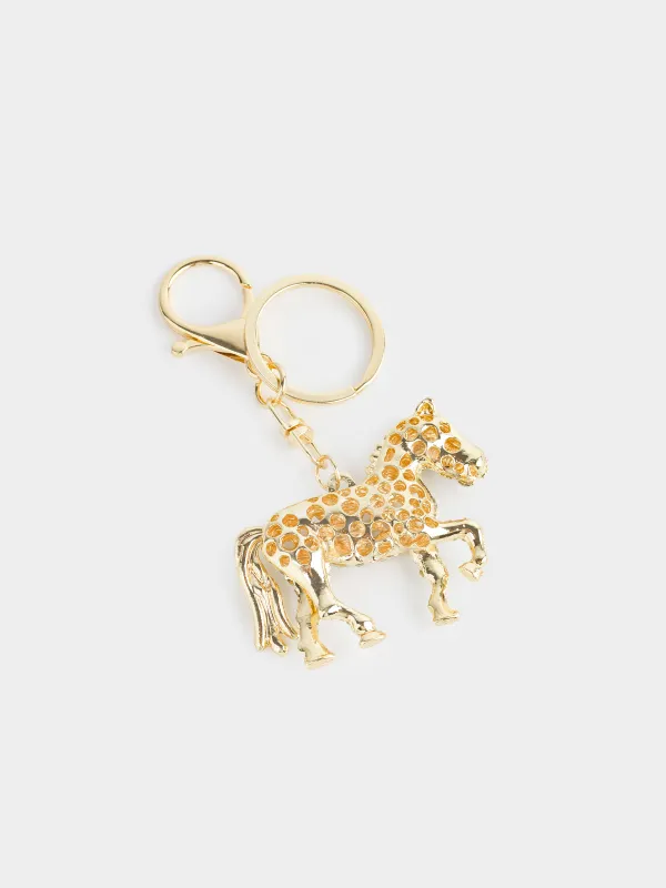 Брелок, 12 см, металл/стразы/эмаль, золотистый, Лошадь, Keychain crystal, image-3