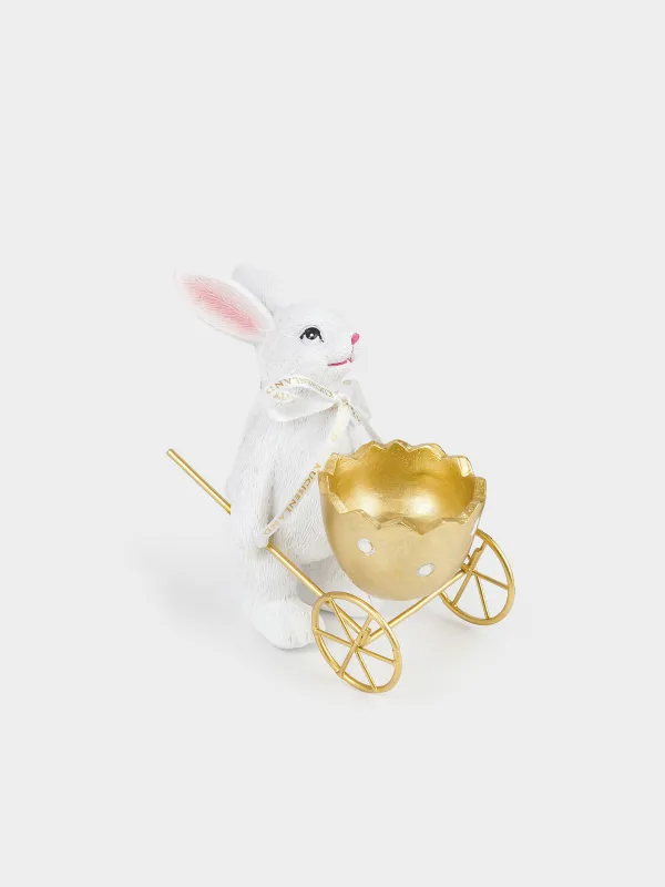 Подставка для яйца, 12 см, полирезин/металл, бело-золотистая, Кролик, Rustic Easter, image-1