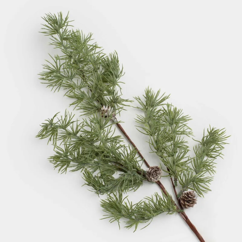 Ветка декоративная, 96 см, Заснеженная хвоя с шишками, Conifer decor, image-1