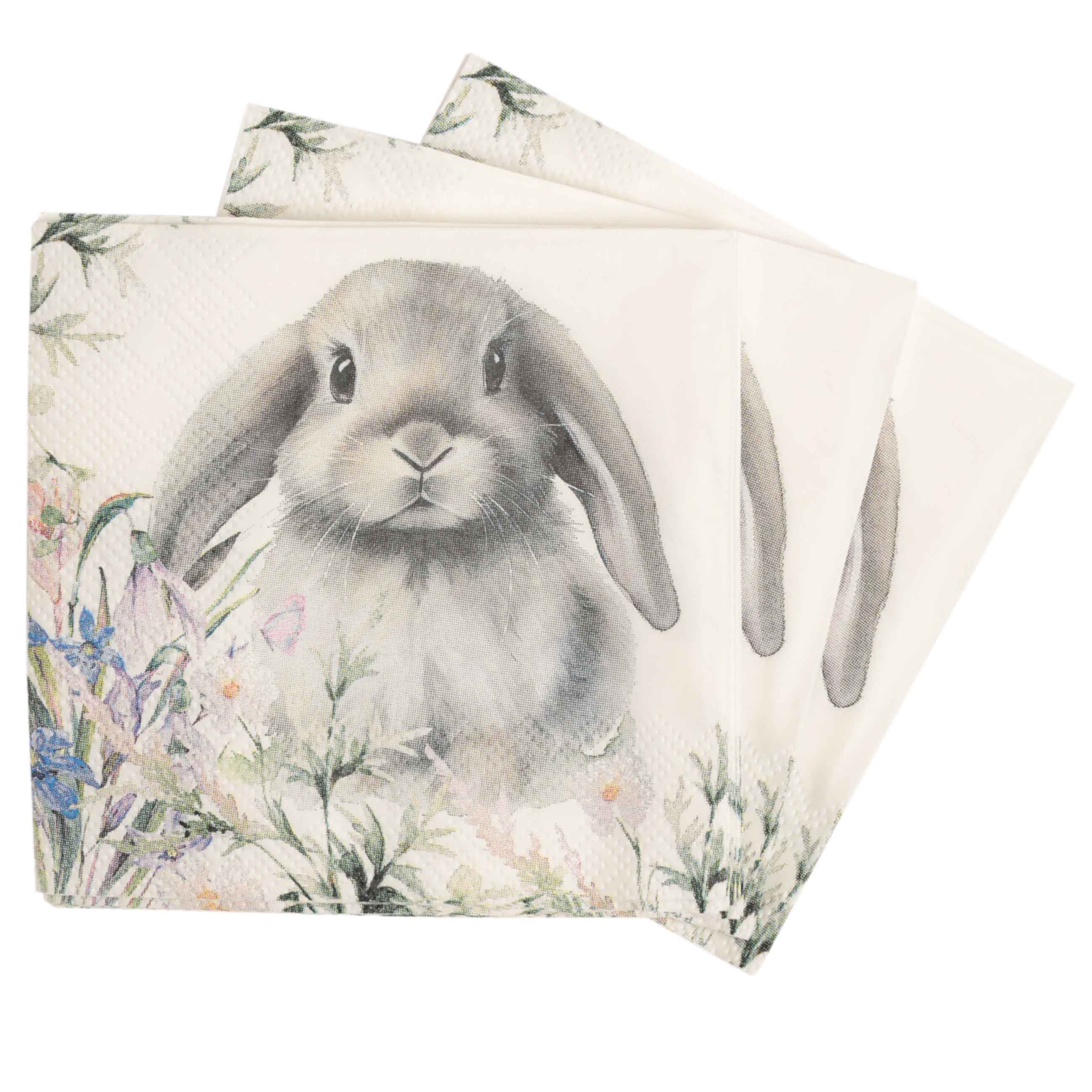 Салфетки бумажные, 21х21 см, 20 шт, белые, Кролик в цветах, Pure Easter изображение № 2