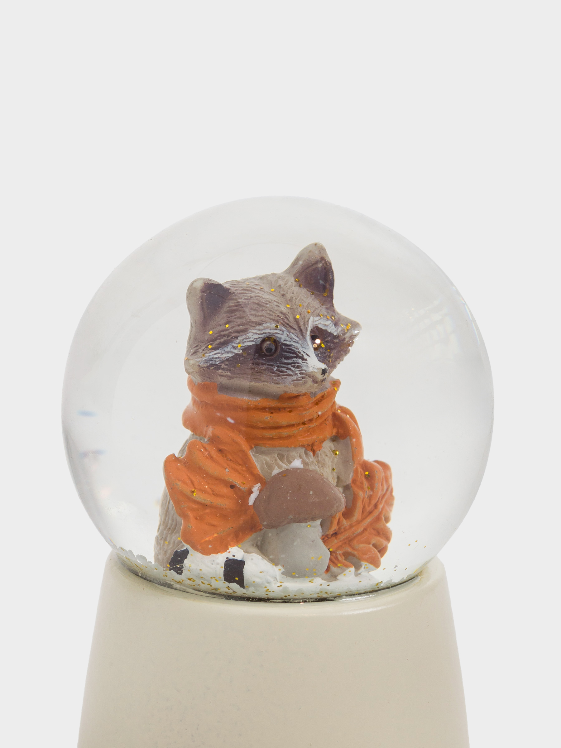 Снежный шар, 6 см, стекло/полирезин, молочный, Енот с грибом, Forest animals, image-4