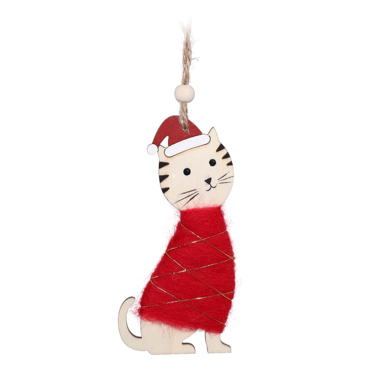 

Игрушка елочная, 12 см, дерево, Кот в красном свитере, Cat