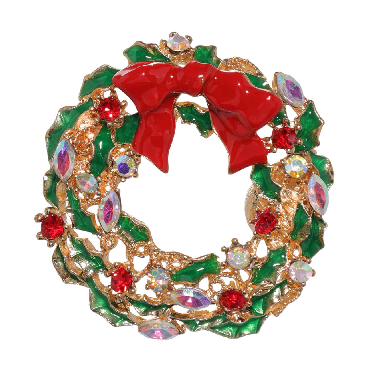 

Магнит, 4 см, металл/стразы, цветной, Рождественский венок, Christmas