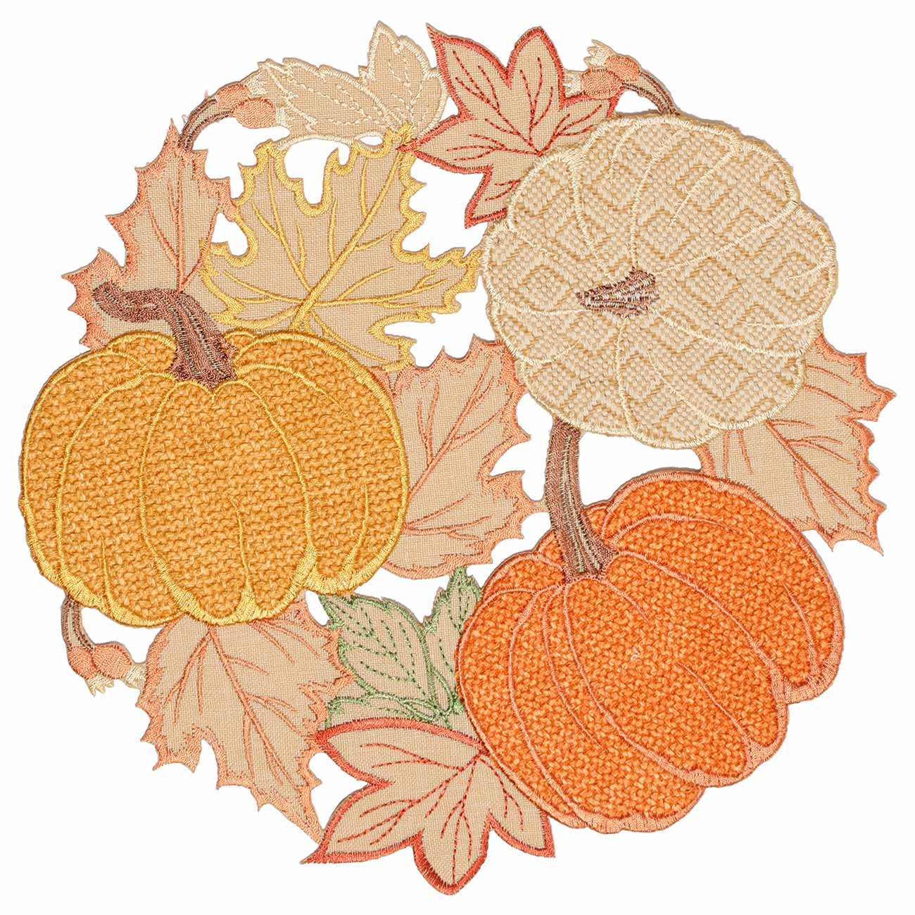 

Салфетка под приборы, 30 см, полиэстер, круглая, Тыквы и осенние листья, Pumpkin