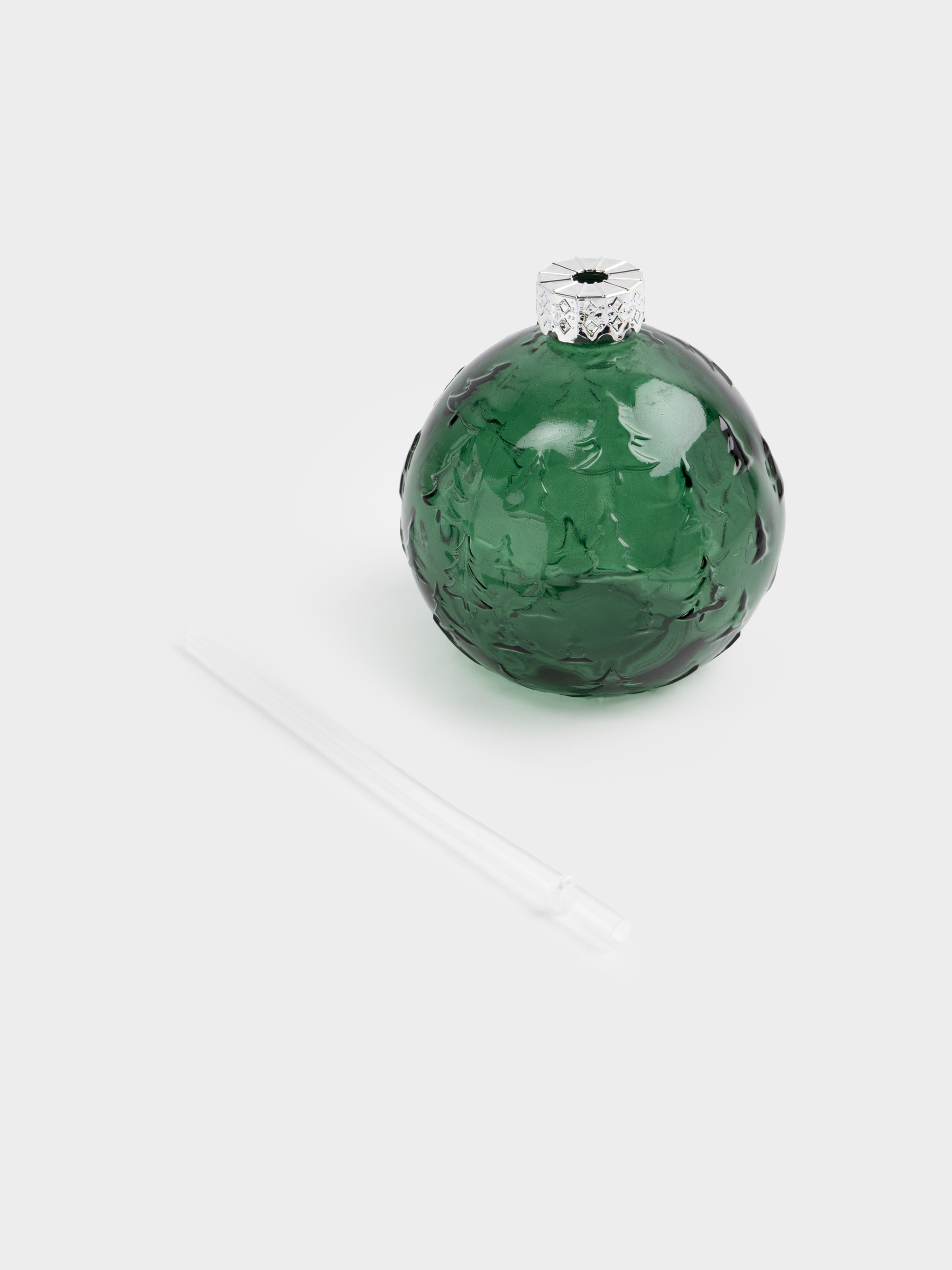 Банка для напитков, 590 мл, с крышкой и трубочкой, стекло, зеленая, Шар, Christmas drink, image-1