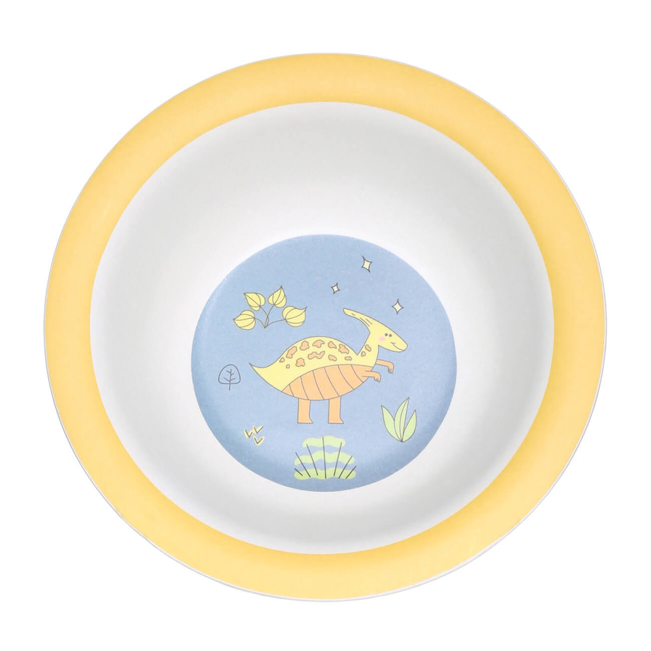 Тарелка суповая, детская, 15х4 см, бамбук, желто-голубая, Динозавр, Dino изображение № 1