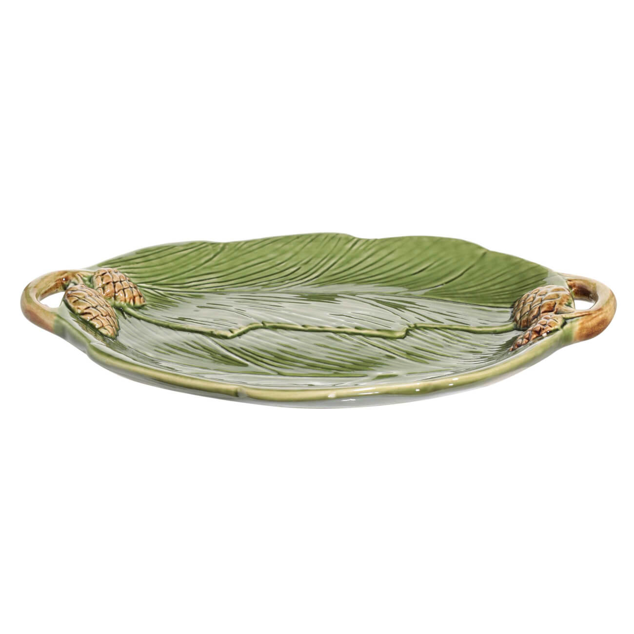 

Блюдо, 26х16 см, с ручками керамика, зеленое, Шишки на листе, Fir cone