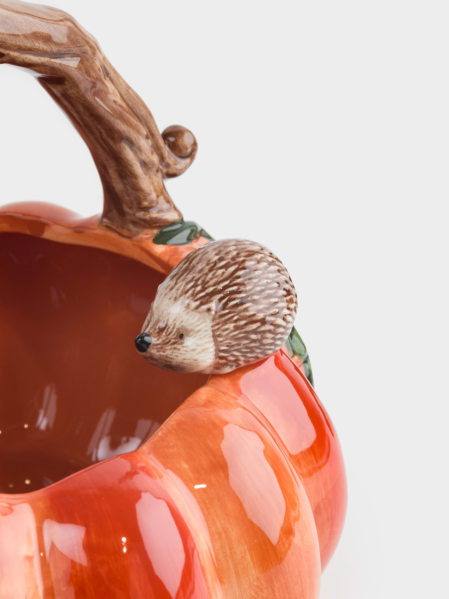 Конфетница, 23х19 см, с ручкой, керамика, оранжевая, Еж на тыкве, Forest symphony, image-3
