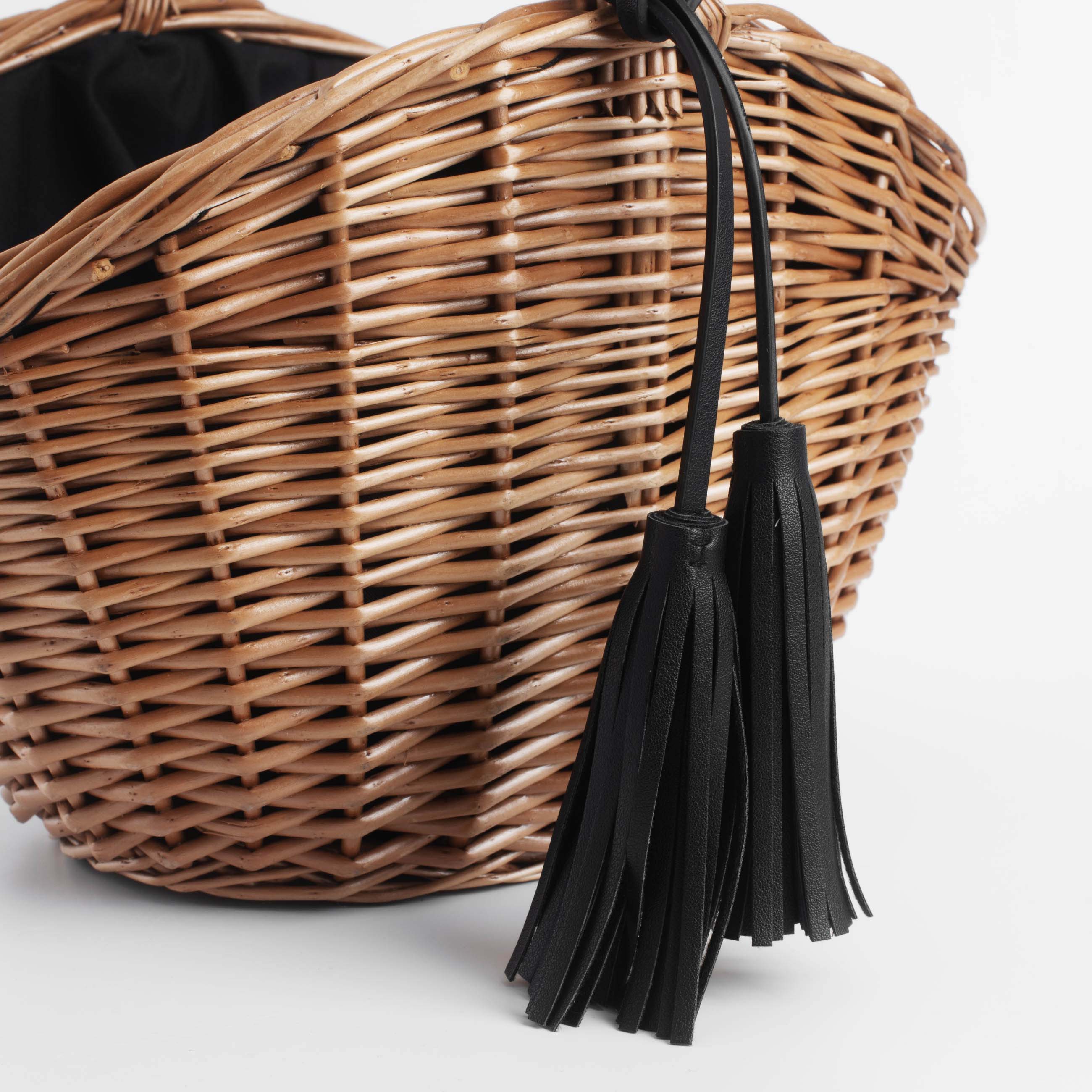 Корзина-сумка, 32 см, ива/полиэстер, бежево-черная, Black style изображение № 3