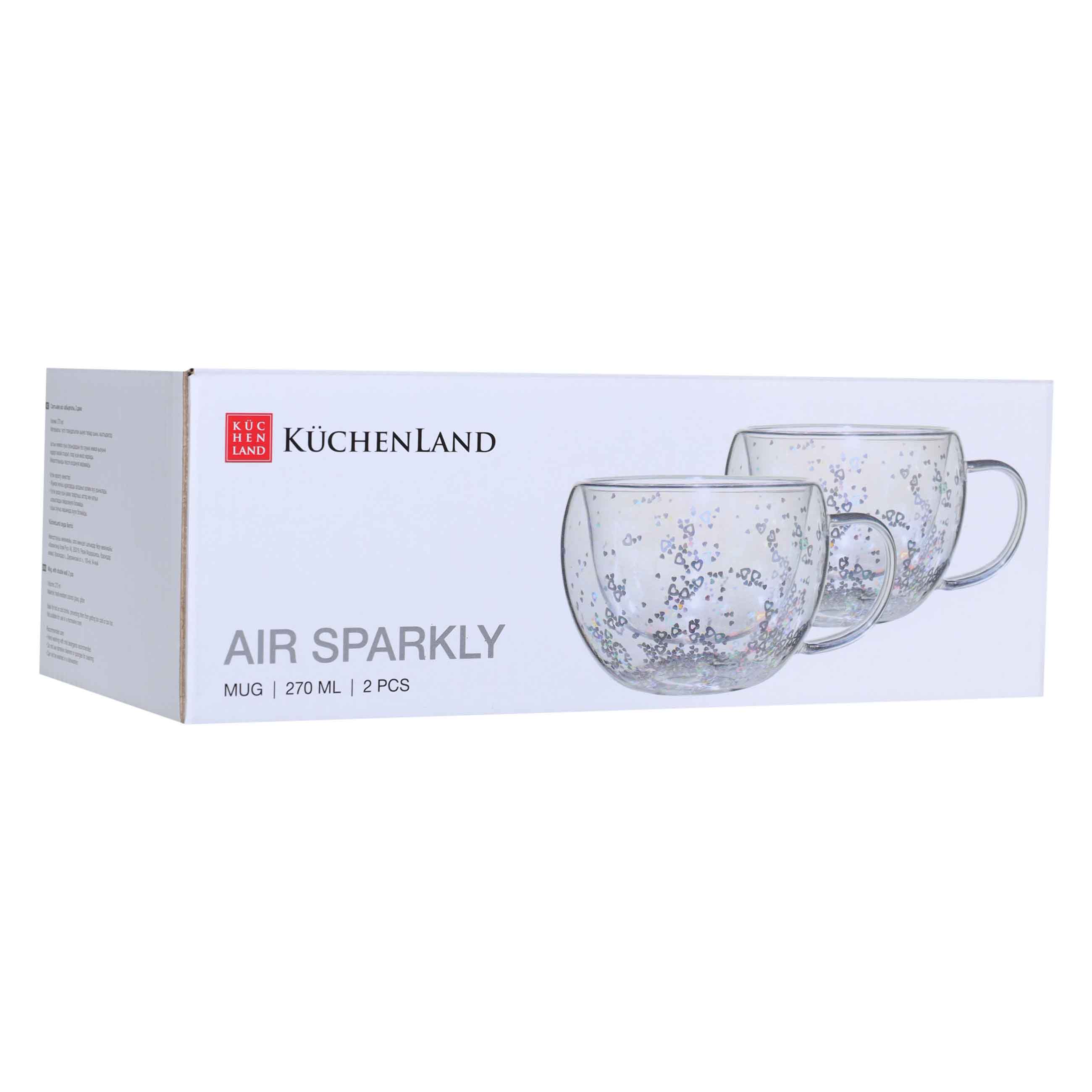 Кружка, 270 мл, 2 шт, стекло Б, перламутр, с серебристыми сердечками, Air sparkly, image-2