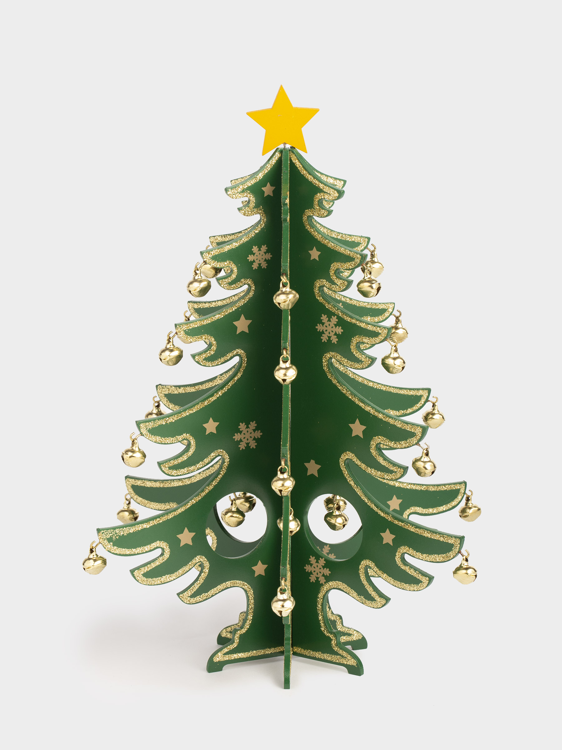 Статуэтка, 29 см, с подвесками, МДФ, зеленая, Елка с золотистыми шарами, Christmas style, image-0