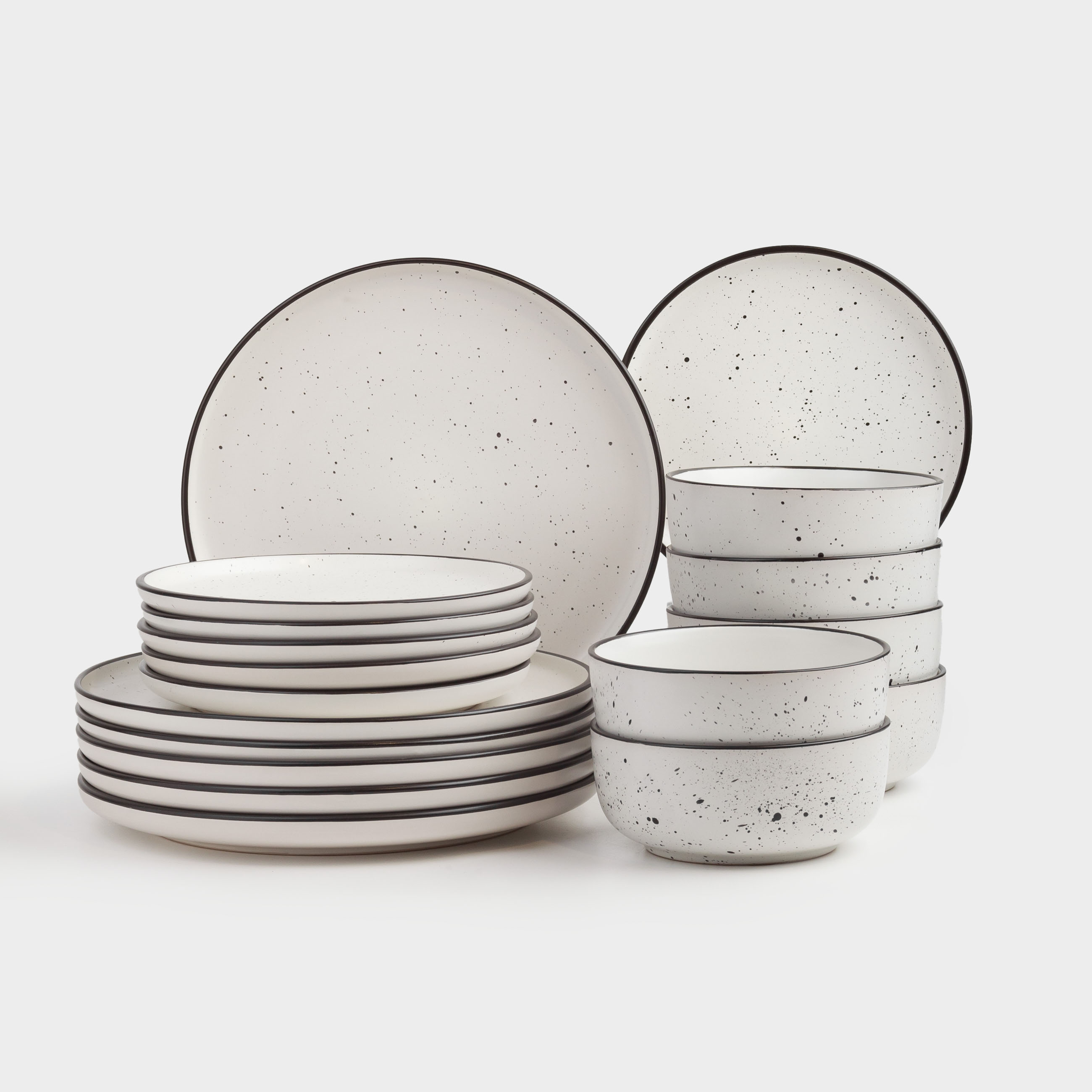 Сервиз обеденный 6 перс 18 пр керамика белый с черным кантом в крапинку Speckled black 7990₽
