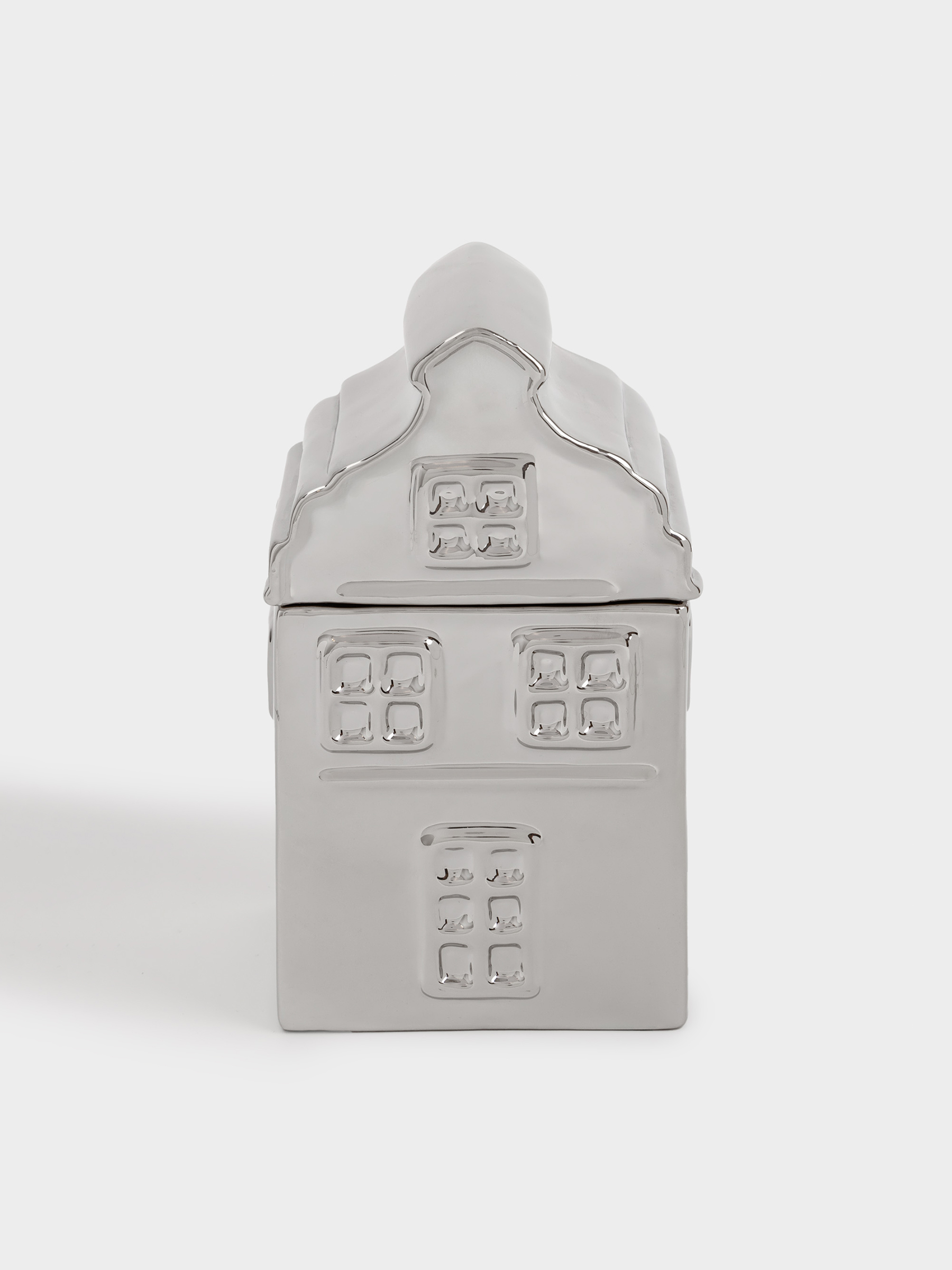 Емкость для хранения, 11х20 см, 810 мл, керамика, серебристая, Дом, House shape, image-0