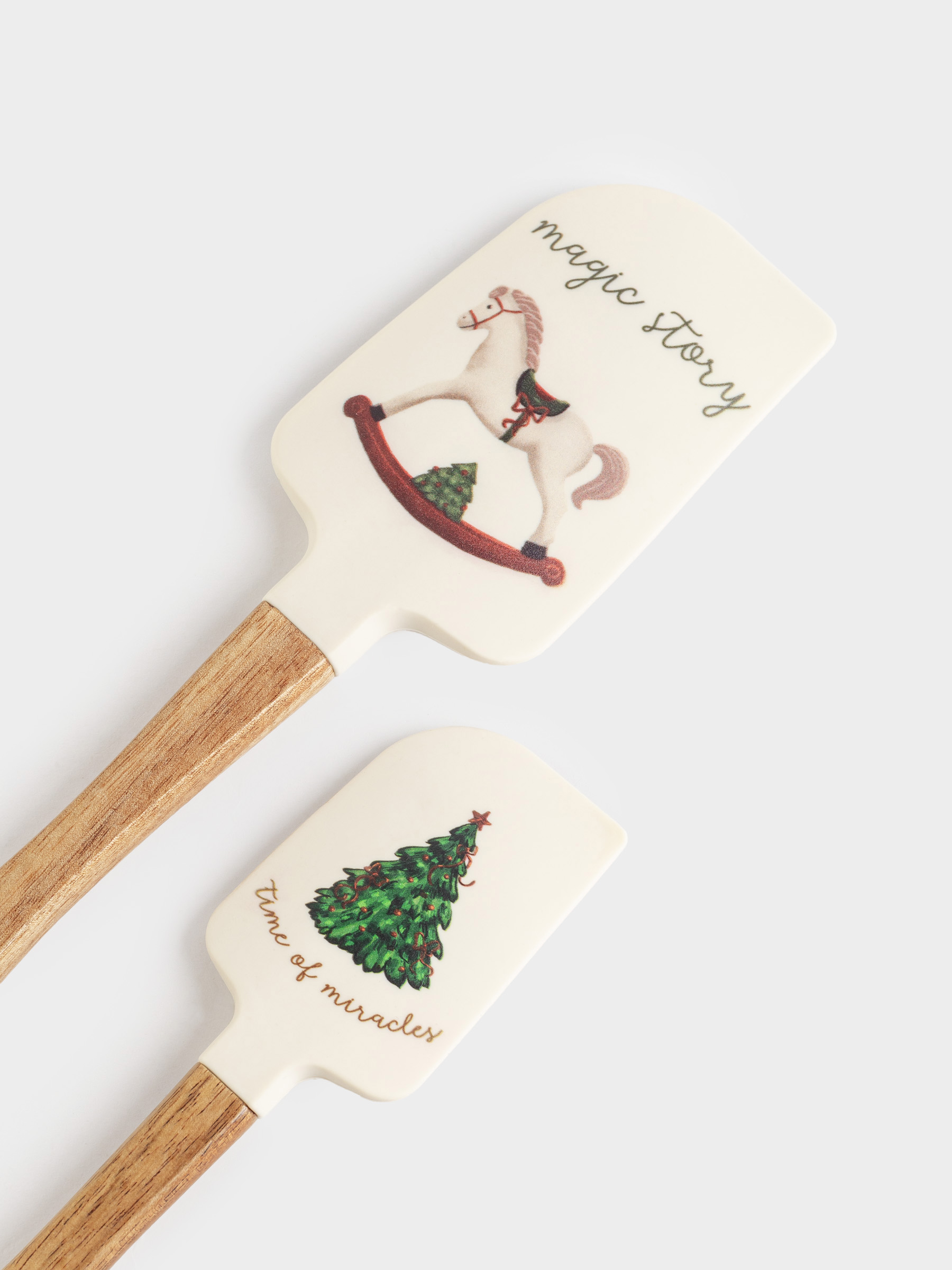 Лопатка-шпатель, 2 шт, силикон/дерево, молочная, Лошадка и елка, Сhristmas green, image-3