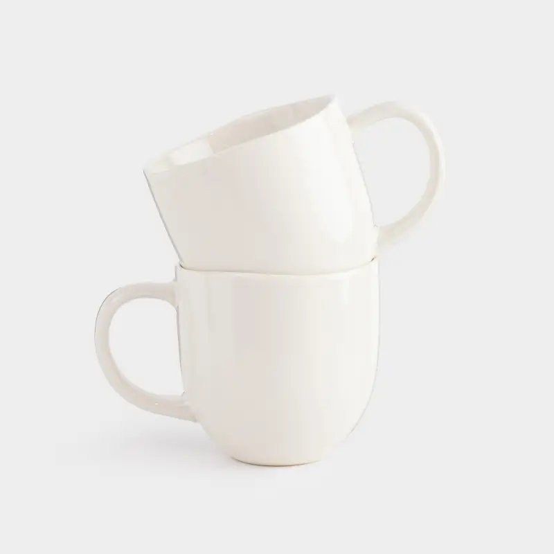 Кружка, 400 мл, 2 шт, керамика, молочная, Неровный край, Riveso ,image-0