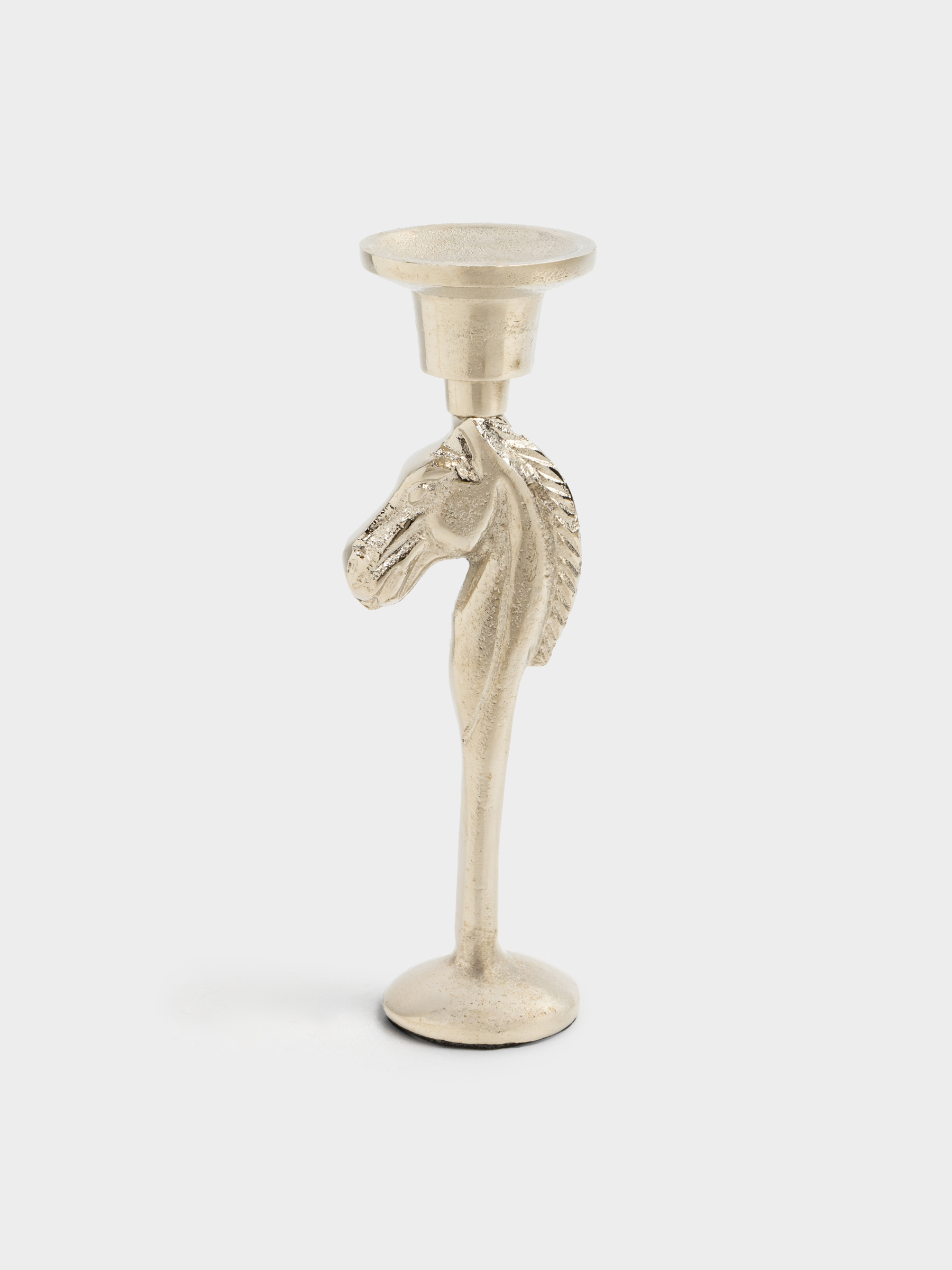 Подсвечник, 19 см, для тонкой свечи, на ножке, металл, серебристый, Конь, Horse silver, image-0