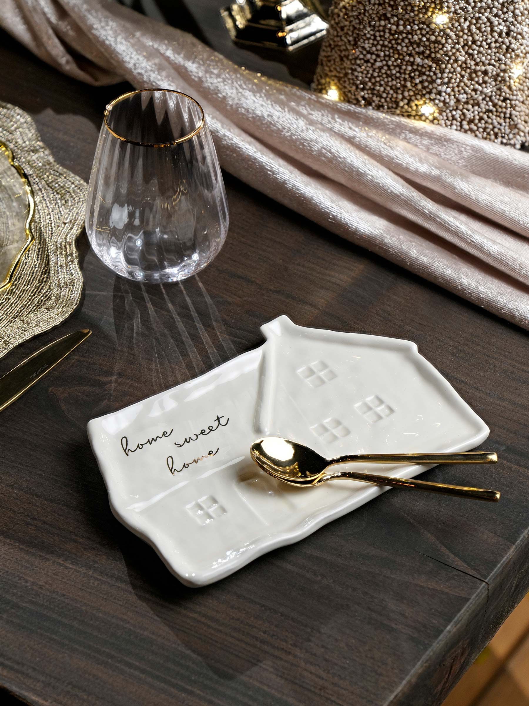 Блюдо, 22х15 см, керамика, молочно-золотистое, Дом, Snow sparks, image-7