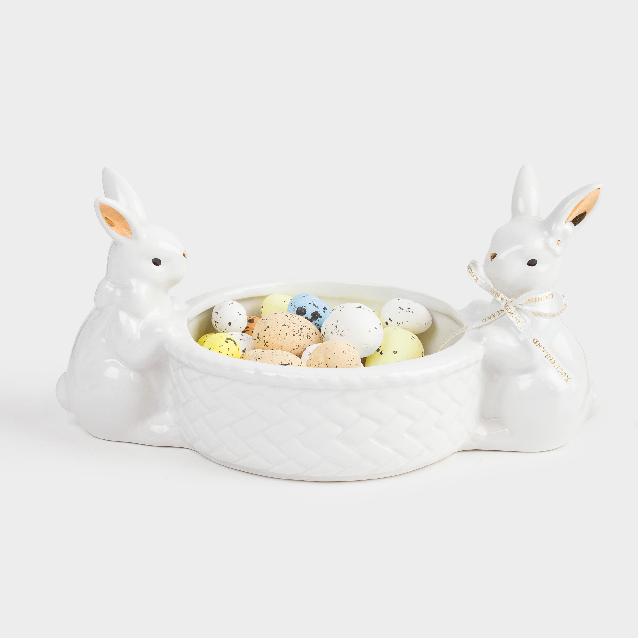 Конфетница, 29х14 см, керамика, бело-золотистая, Кролики с корзиной, Easter gold, image-5