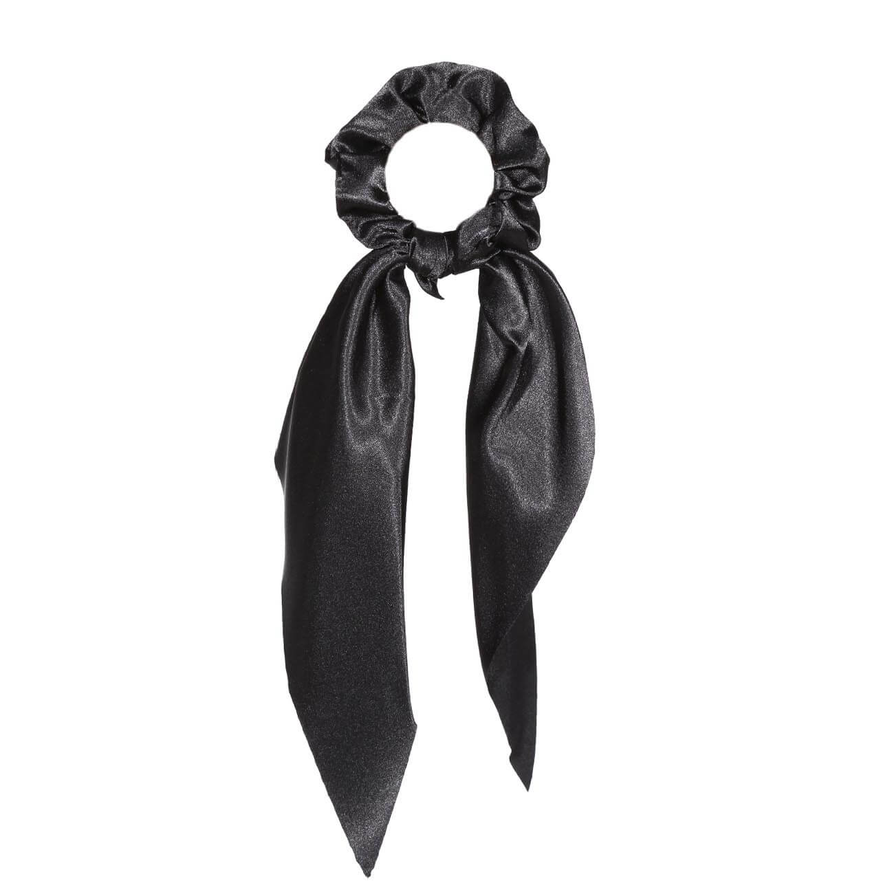 Резинка для волос, 25 см, с лентой, сатин, черная, Silk изображение № 1