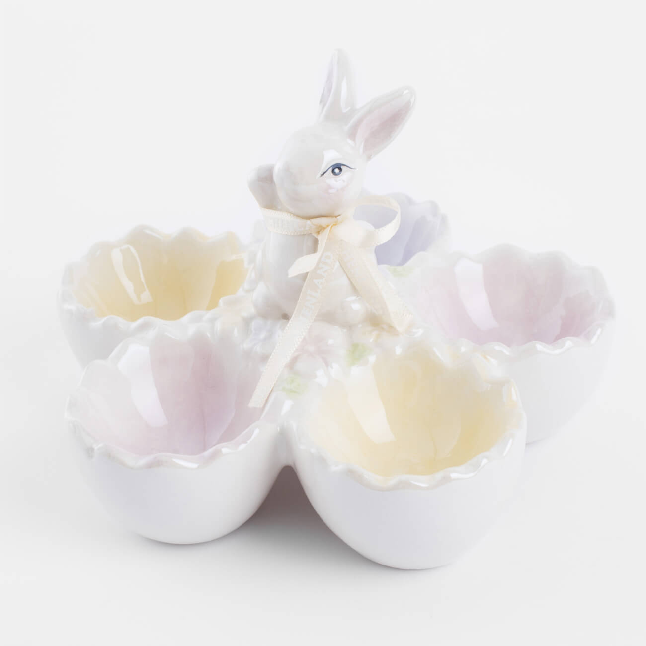 Блюдо пасхальное, 14х10 см, 5 отд, керамика, перламутр, Кролик в цветах, Easter подвеска пасхальное яйцо 6 см пенопласт кролик в венке easter