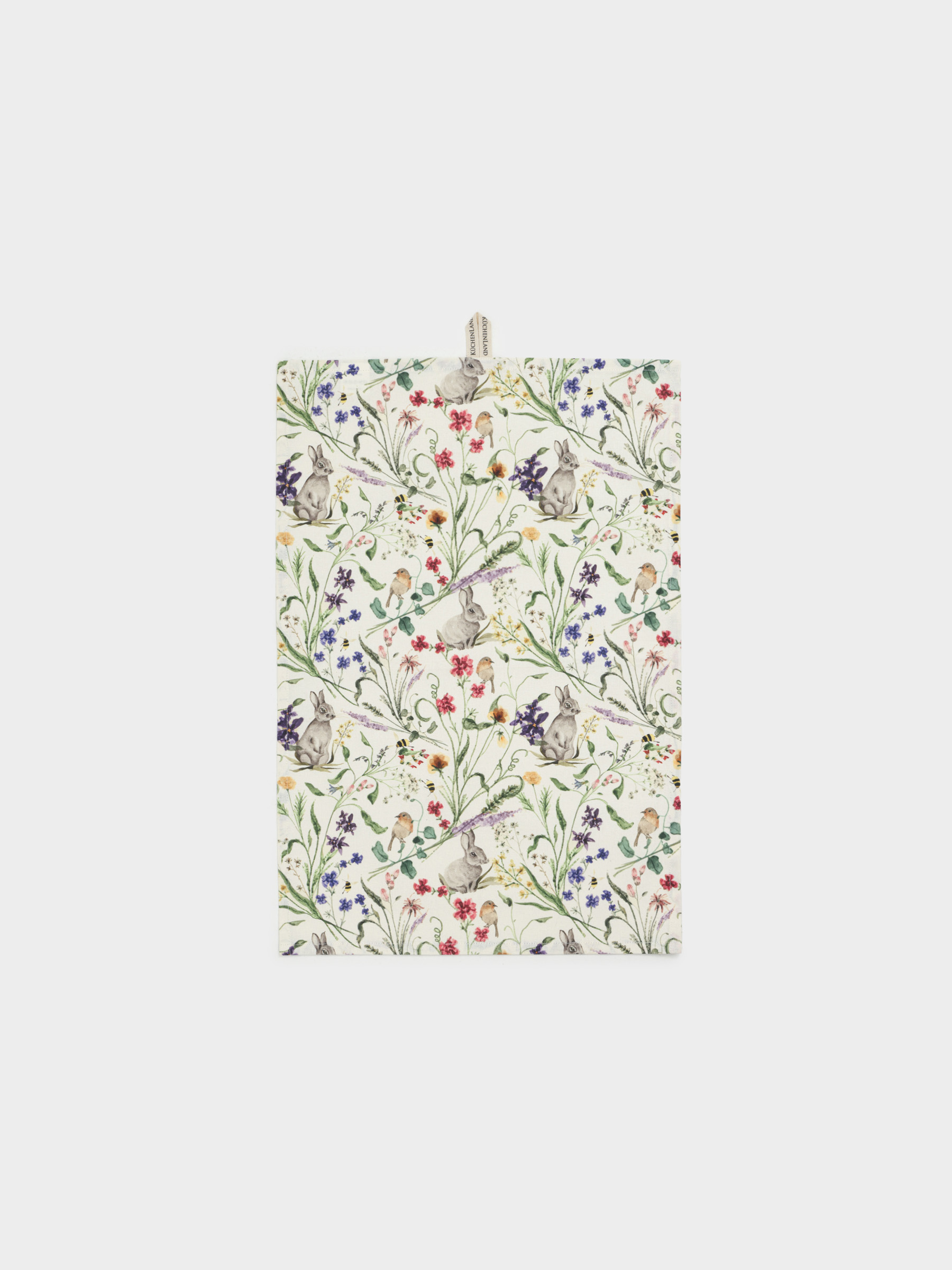 Полотенце кухонное, 40х60 см, хлопок, бежевое, Кролики в цветах, Rabbit in flowers