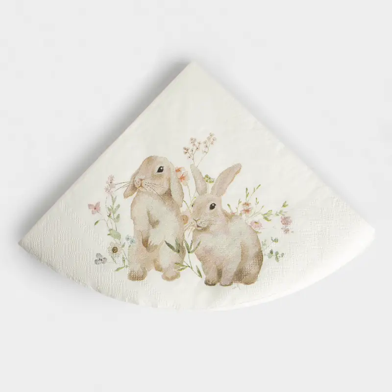 Салфетки бумажные, 33х33 см, 20 шт, круглые, белые, Кролики и цветы, Natural Easter ,image-0