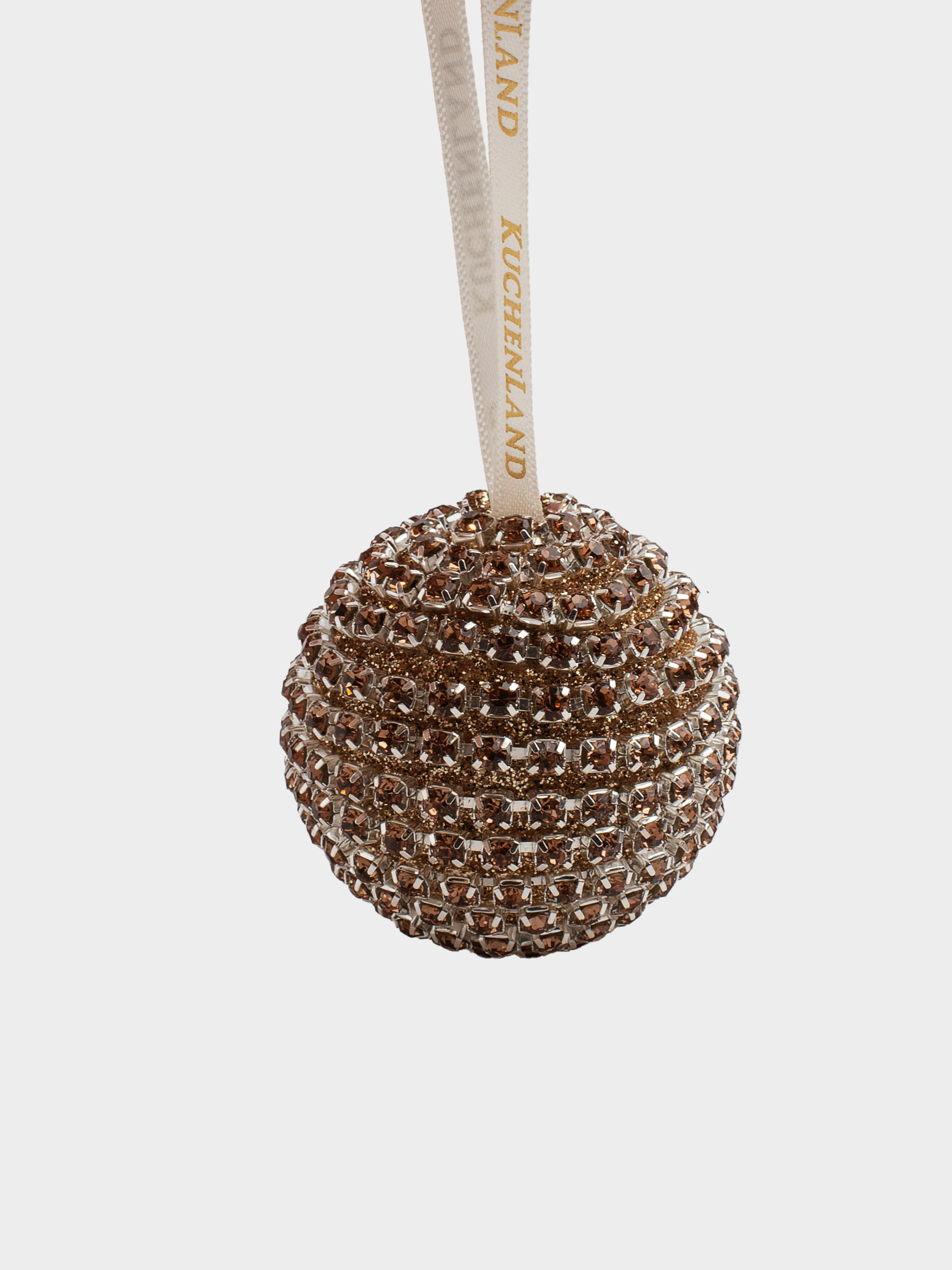Игрушка елочная, 4 см, 2 шт, пластик, бронзовая, Шар в стразах, Ball sparkle, image-1