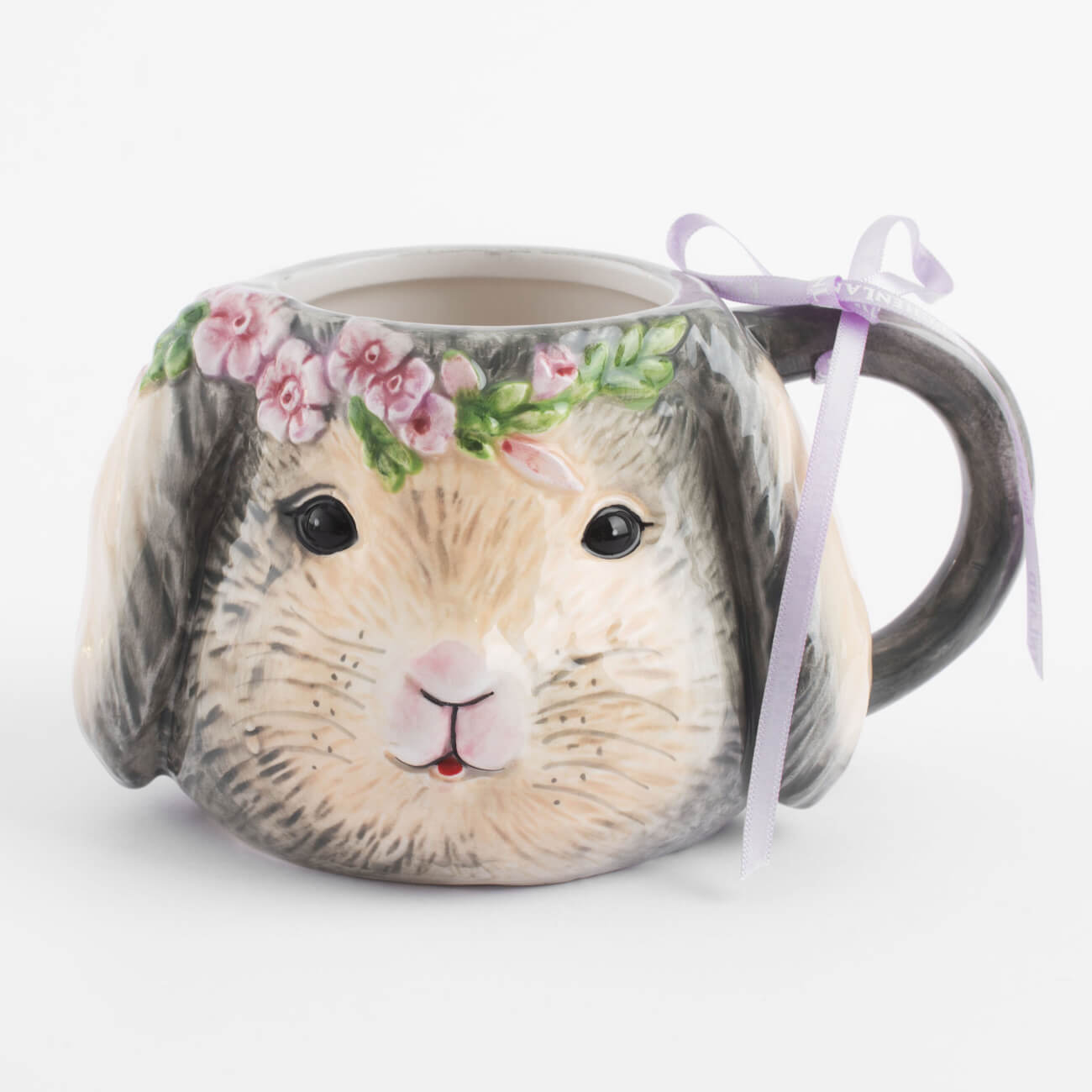 

Кружка, 440 мл, керамика, серая, Крольчиха с цветочным венком, Pure Easter