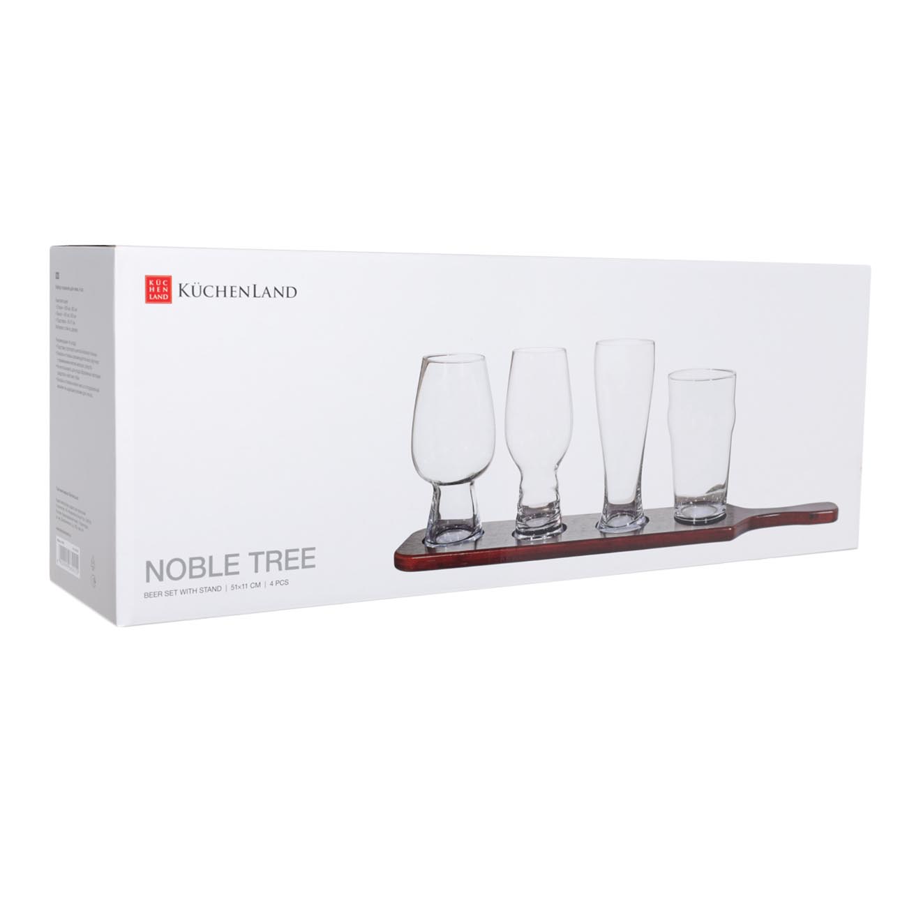 Набор стаканов для пива, 4 шт, на подставке, стекло/дерево, Noble tree изображение № 3