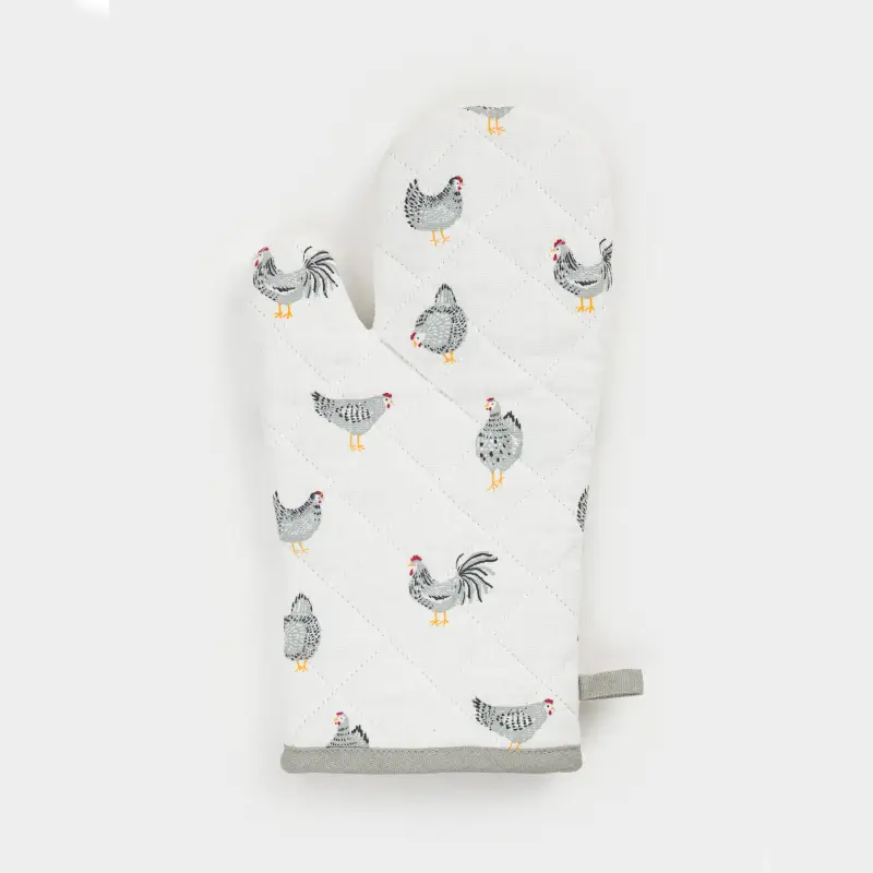 Прихватка-варежка, 17x33 см, хлопок, белая, Курочки, Poultry ,image-0