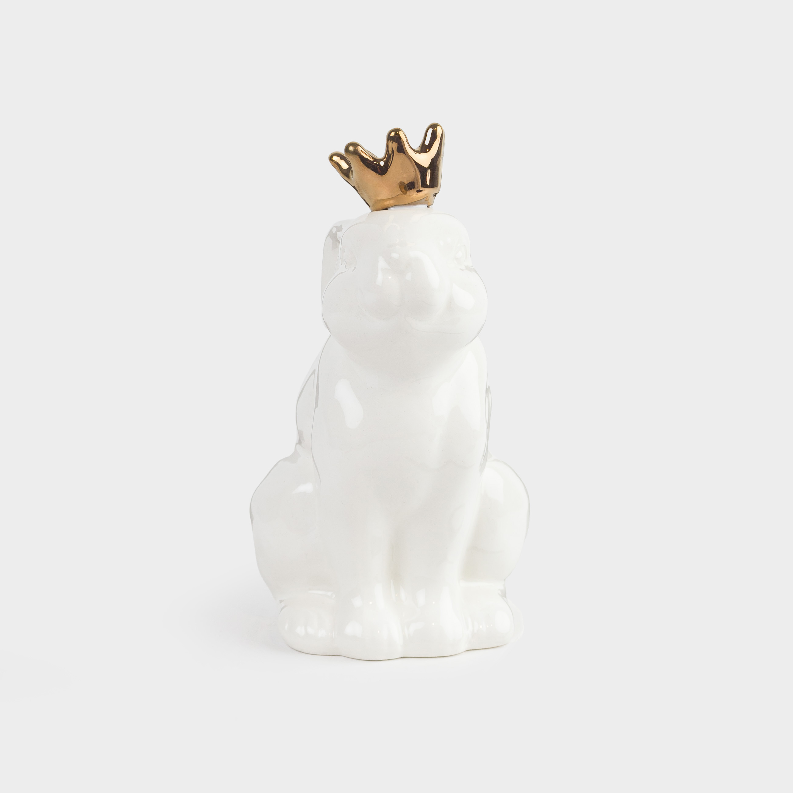 Статуэтка, 15 см, керамика, бело-золотистая, Кролик в короне, Easter gold