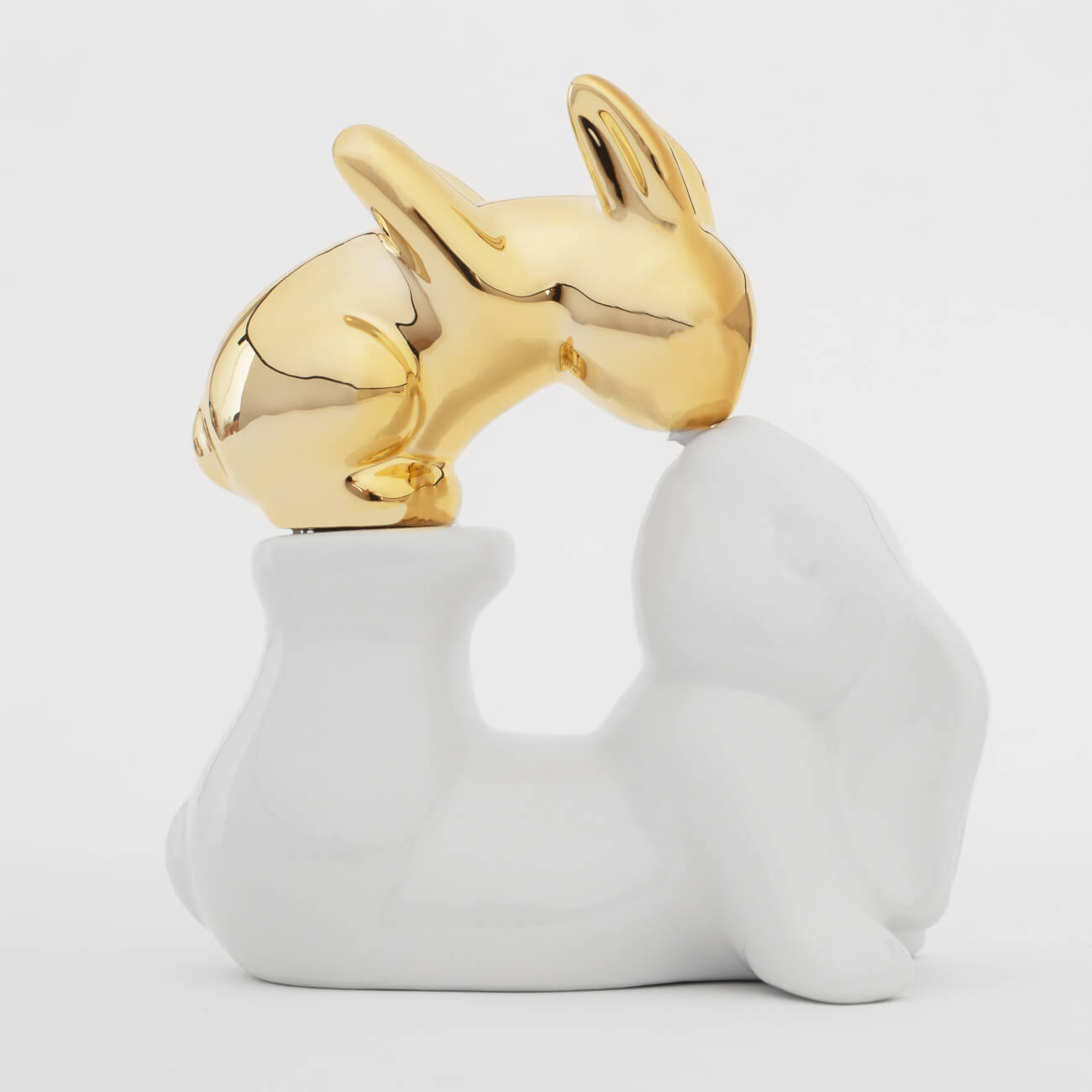 Статуэтка, 14 см, керамика, бело-золотистая, Крольчиха и крольчонок, Easter gold - фото 1