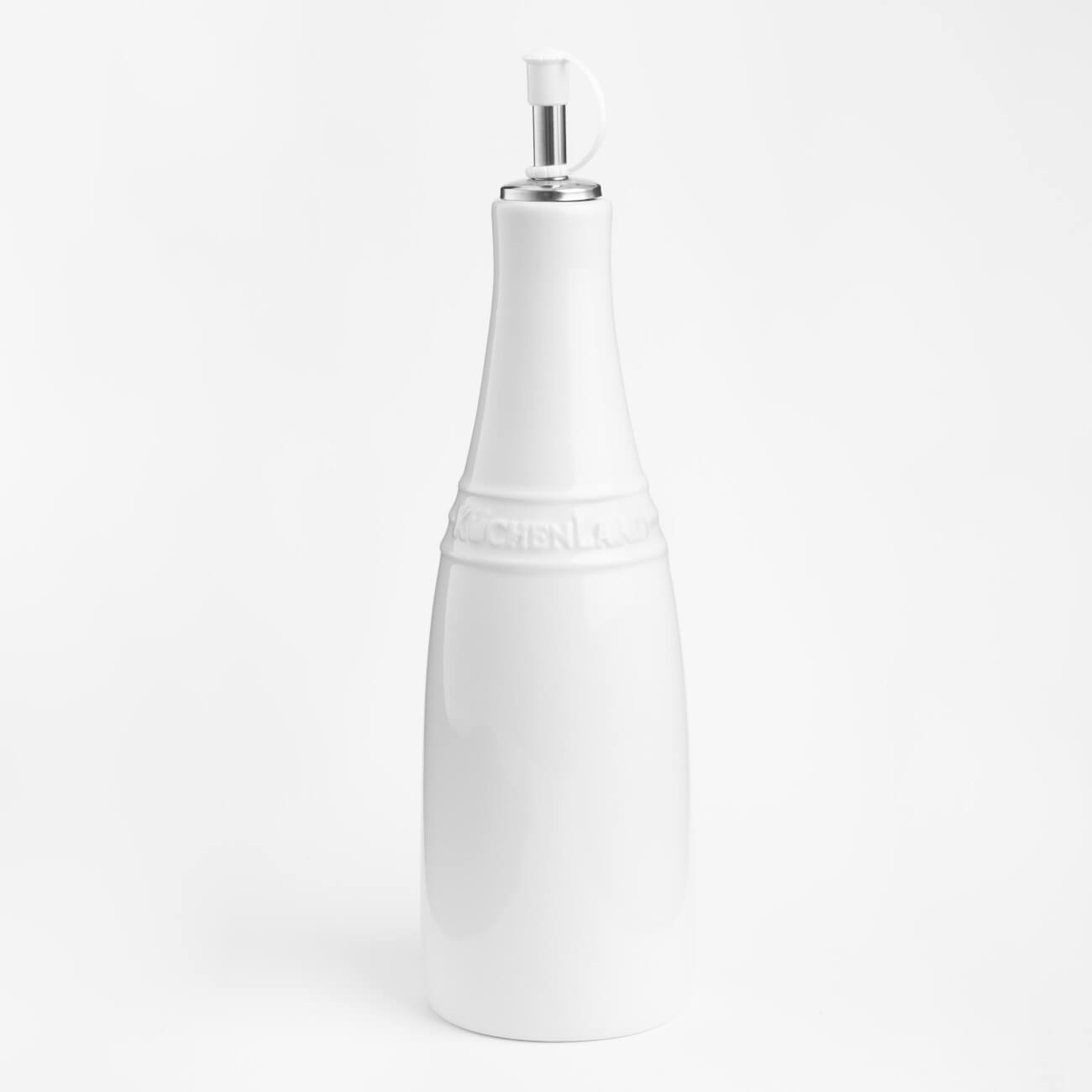 Бутылка для масла или уксуса, 450 мл, с дозатором, керамика/сталь, белая, Ceramo изображение № 1