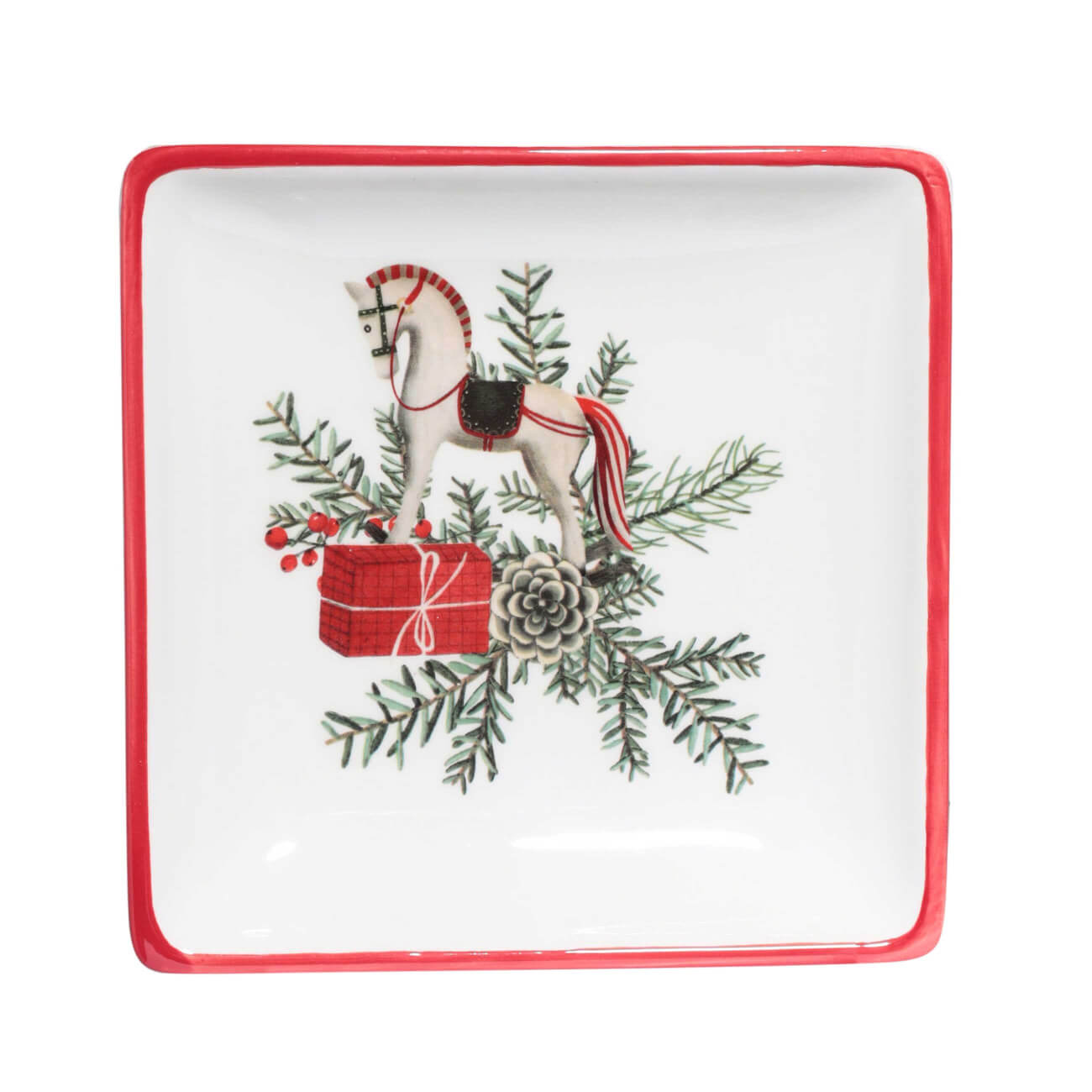 

Блюдо, 15х15 см, керамика, квадратное, Лошадка с подарком, Christmas tree