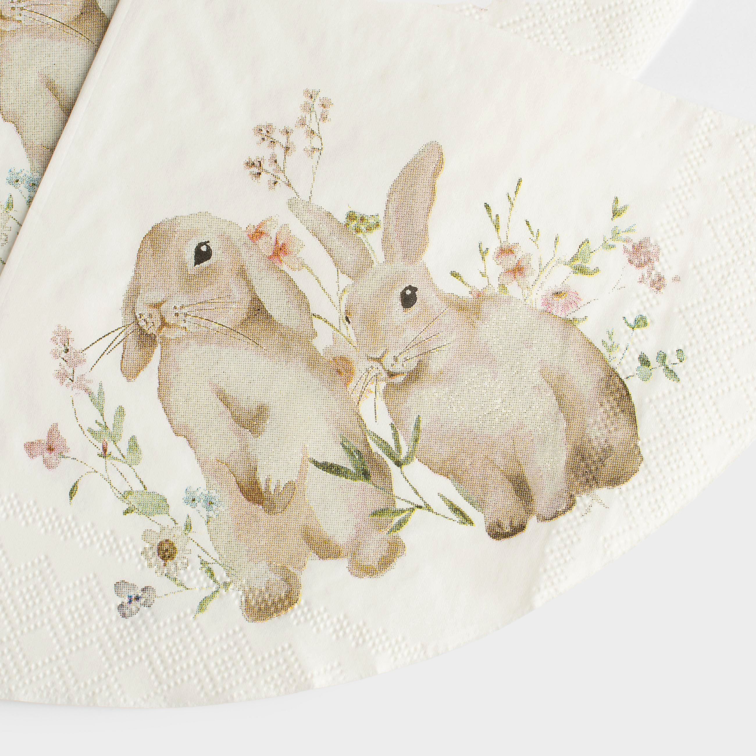 Салфетки бумажные, 33х33 см, 20 шт, круглые, белые, Кролики и цветы, Natural Easter, image-2