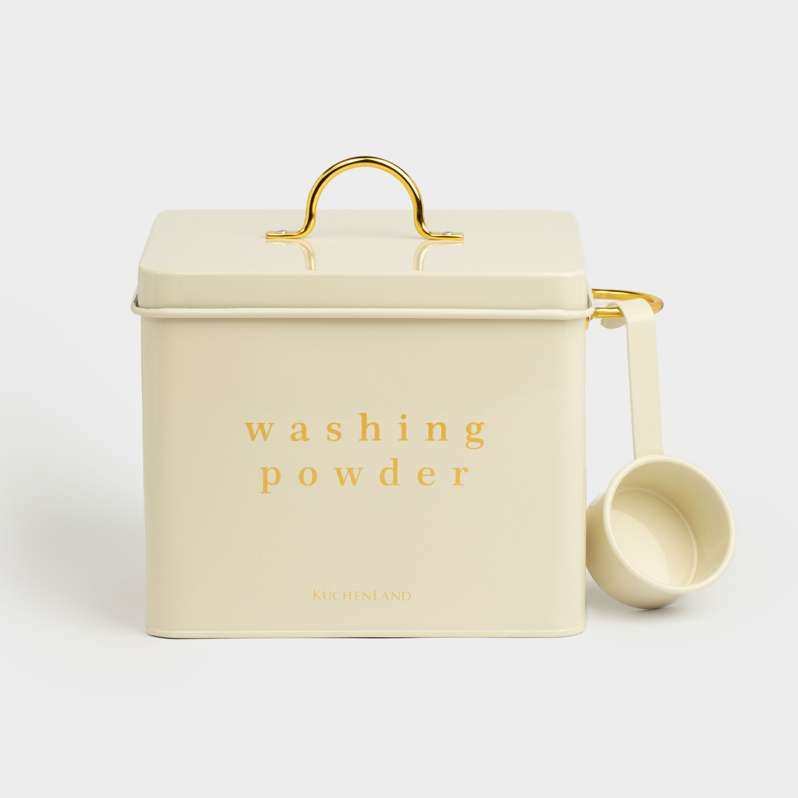 Контейнер для стирального порошка, 4 л, с мерной ложкой, металл, белый, Compact gold