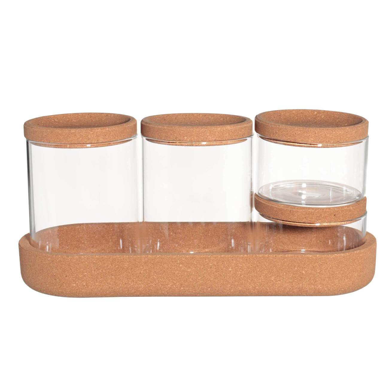 

Банка для сыпучих продуктов, 430/180 мл, 4 шт, на подставке, стекло/пробка, Clear cork