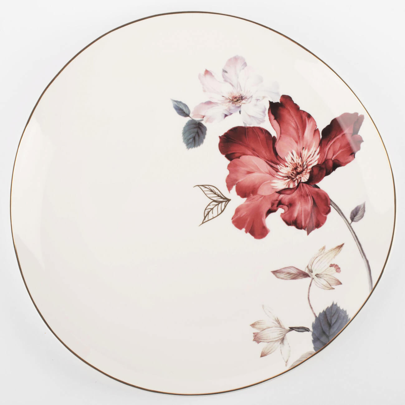 Тарелка обеденная, 28 см, фарфор N, белая, с золотистым кантом, Цветок и листья, Noir изображение № 1