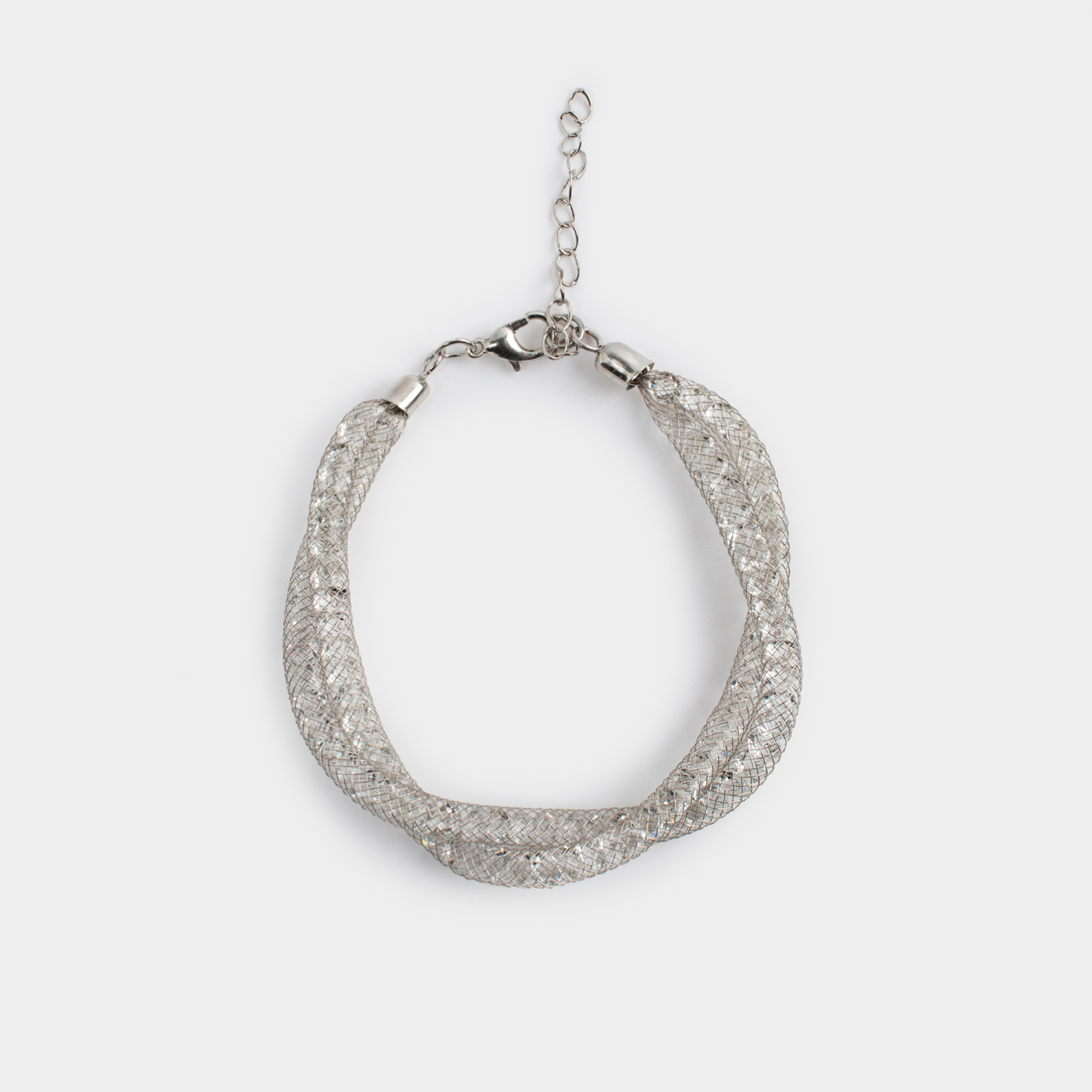 Браслет, 24 см, двойной, металл/стразы, серебристый, Плетение, Jewelry