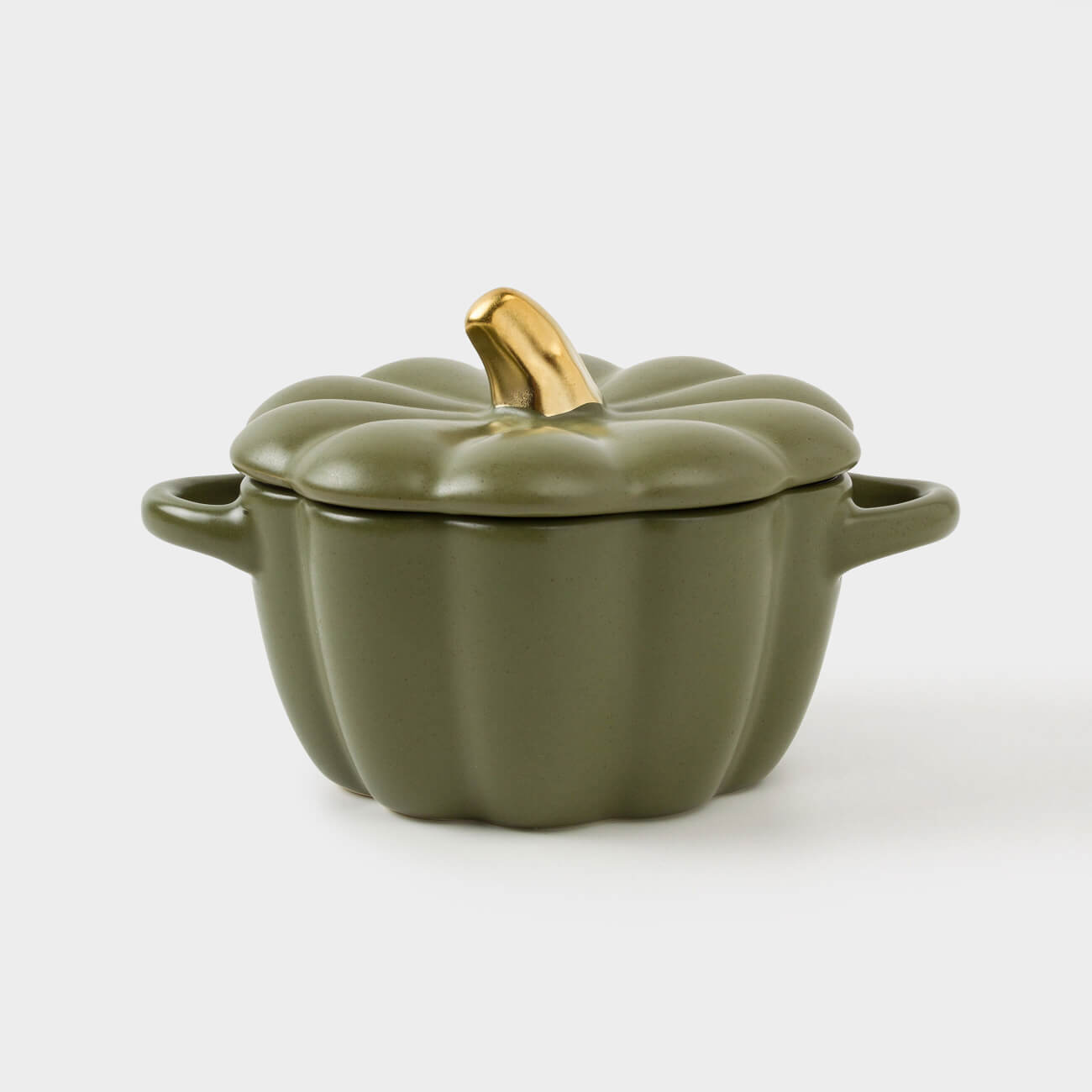 

Кокотница, 11 см, 340 мл, с крышкой, керамика, зелено-золотистая, Тыква, Gourd