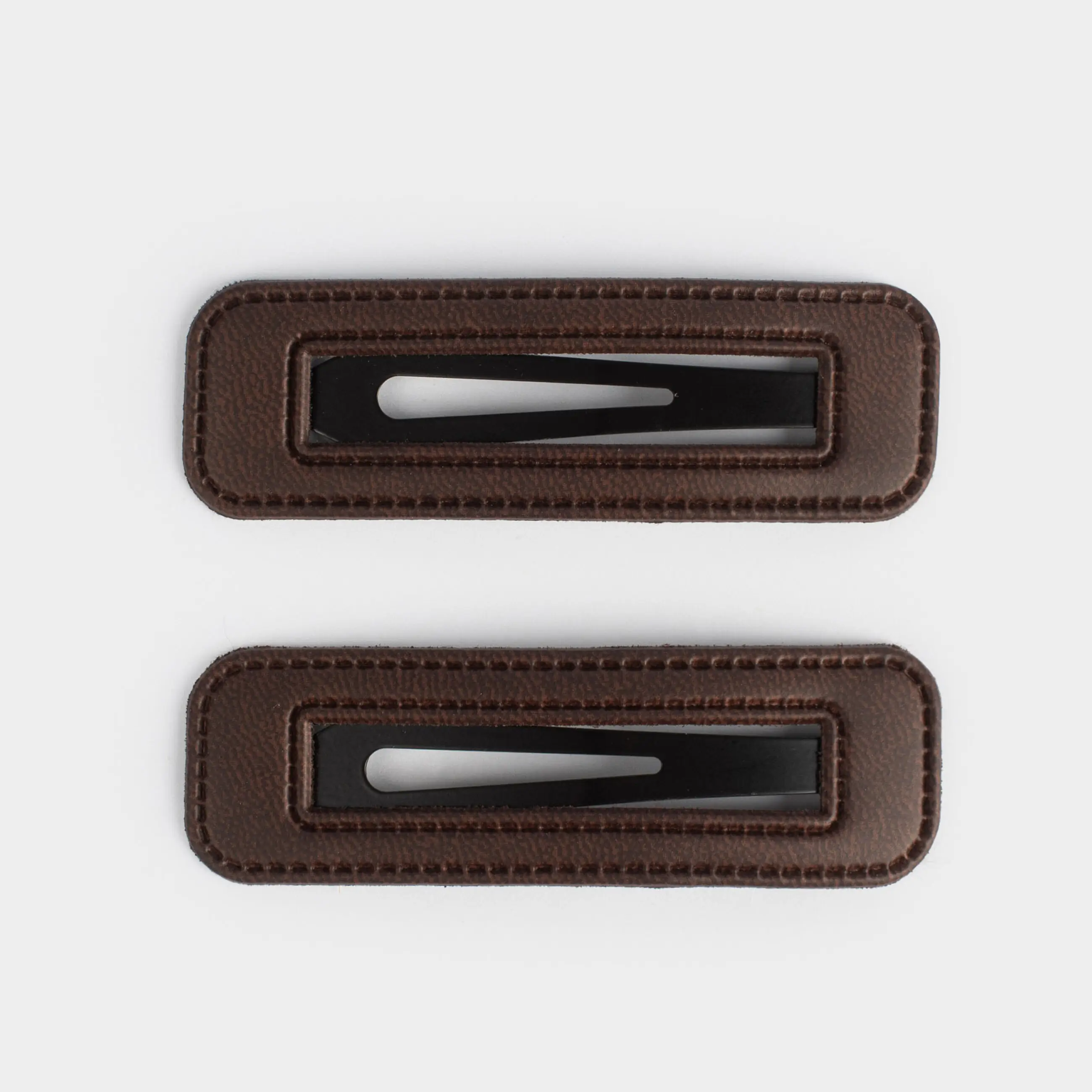 Заколка для волос, 7 см, 2 шт, полиуретан/металл, коричневая, Геометрия, Basic Leather