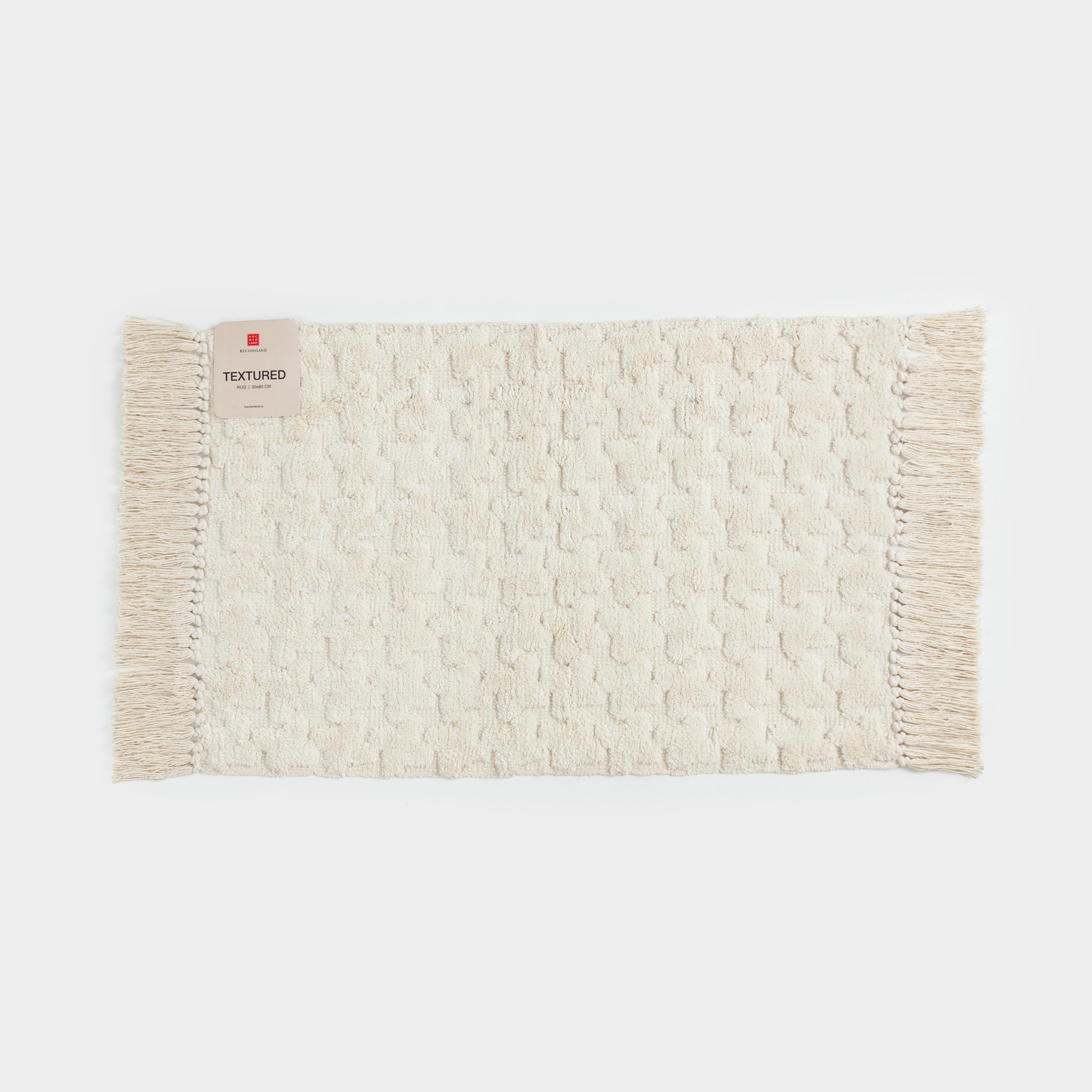 Коврик, 50х80 см, с бахромой, хлопок, песочный, Textured
