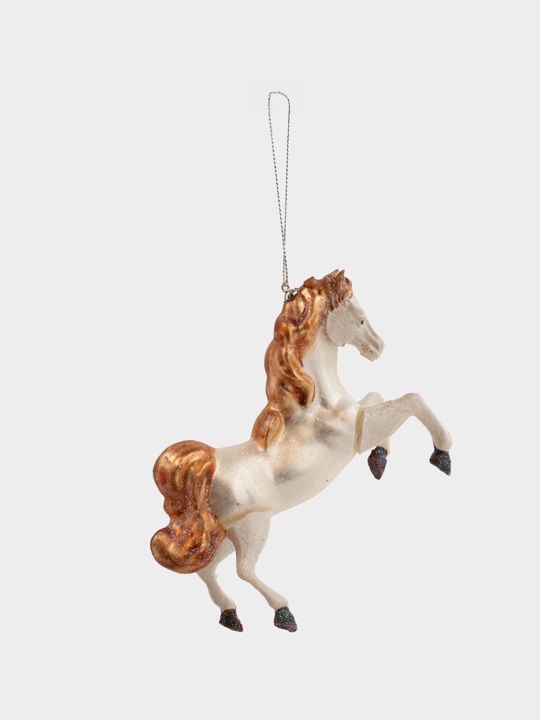 Игрушка елочная, 12х10 см, стекло, с блестками, коричневая, Конь, Figure horse, image-1