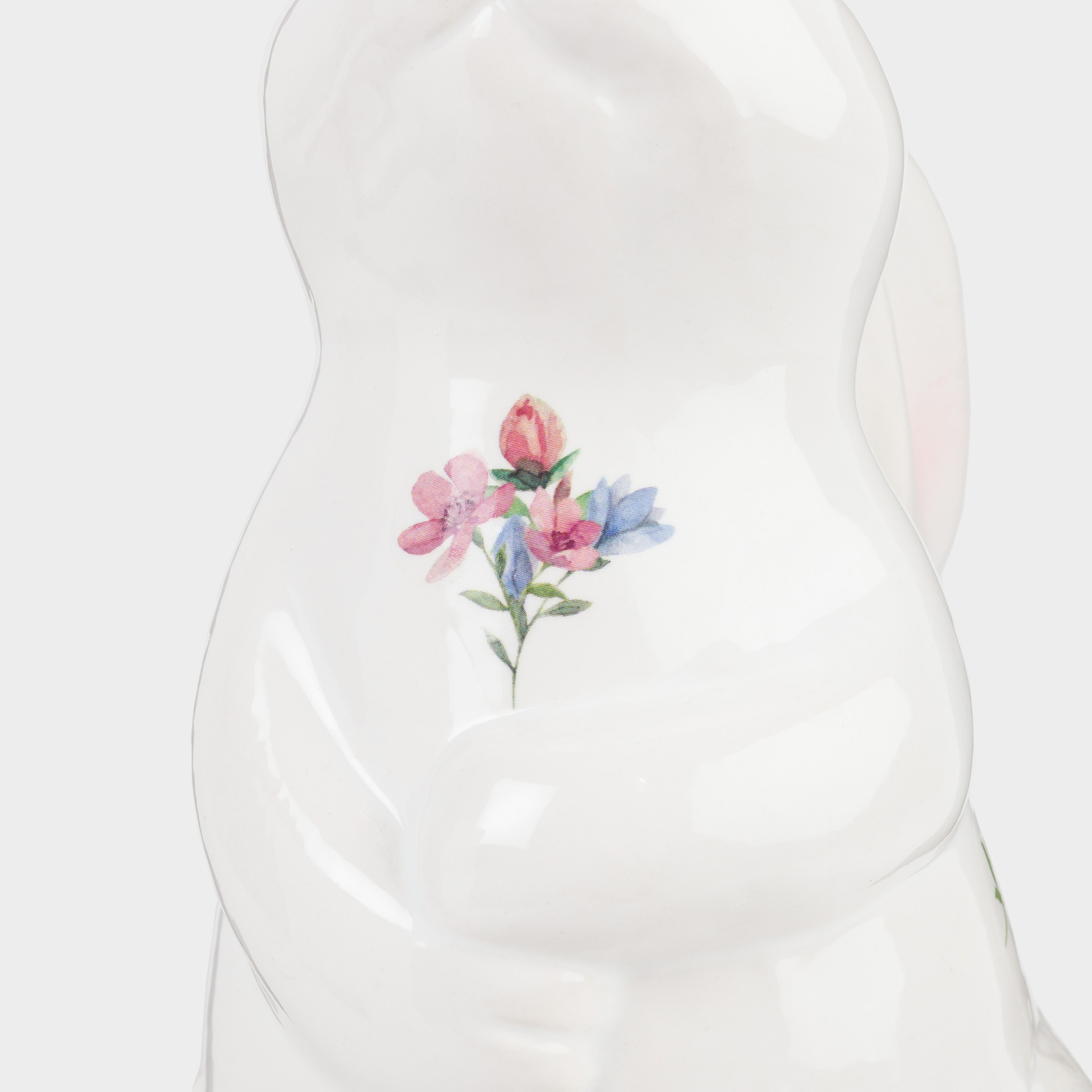 Статуэтка, 16 см, керамика, белая, Кролик с цветами, El flora, image-2