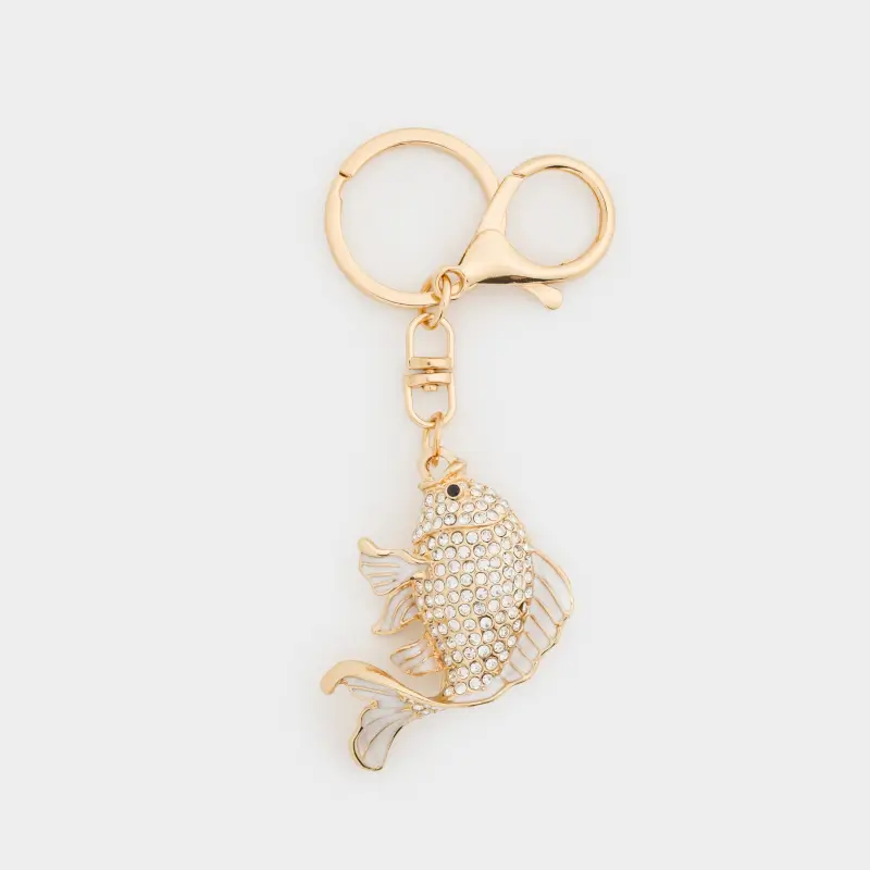 Брелок, 12 см, металл/стразы, золотистый, Рыбка, Keychain crystal ,image-0