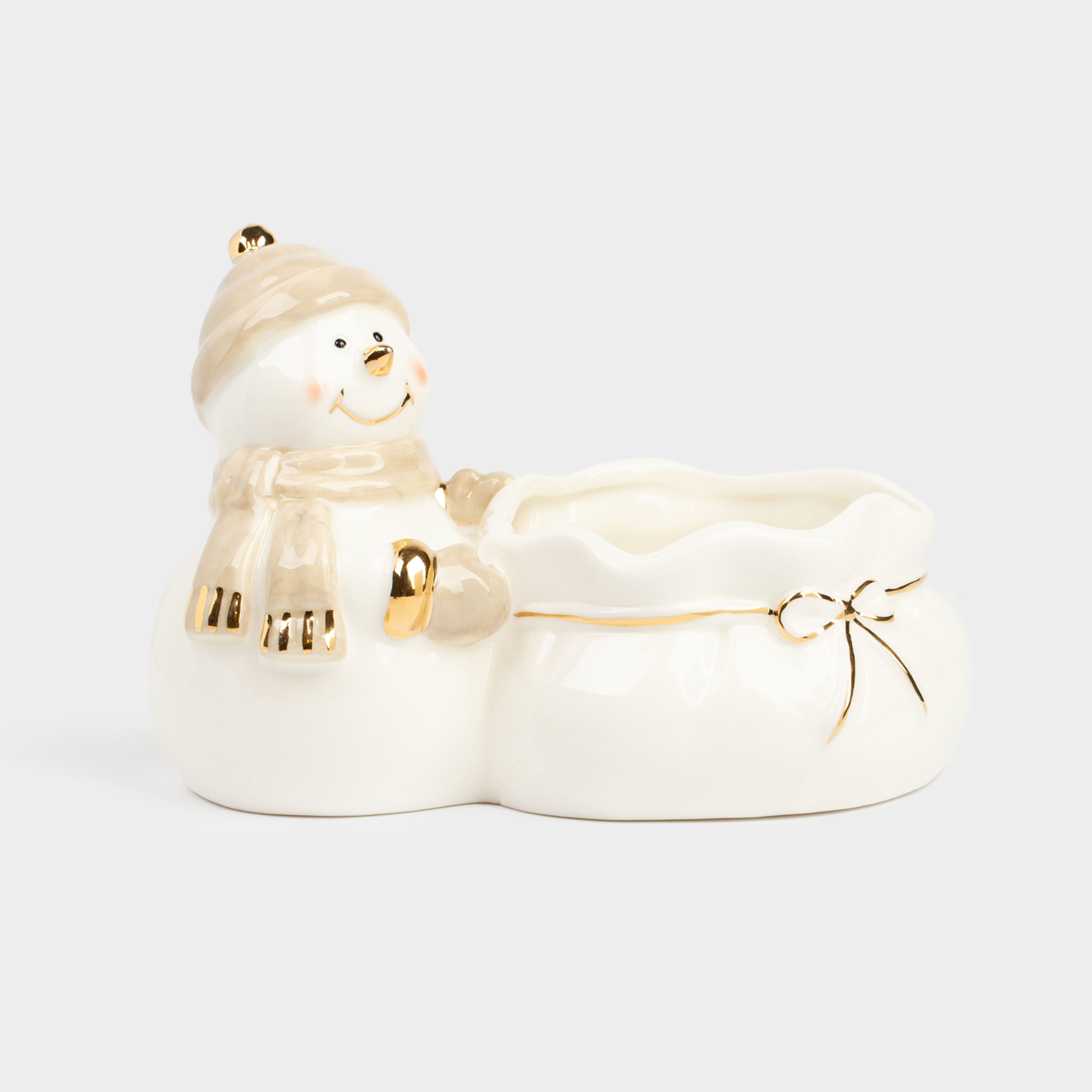 Конфетница 17х12 см фарфор P бело-бежевая Снеговик с мешком Snowy 1790₽