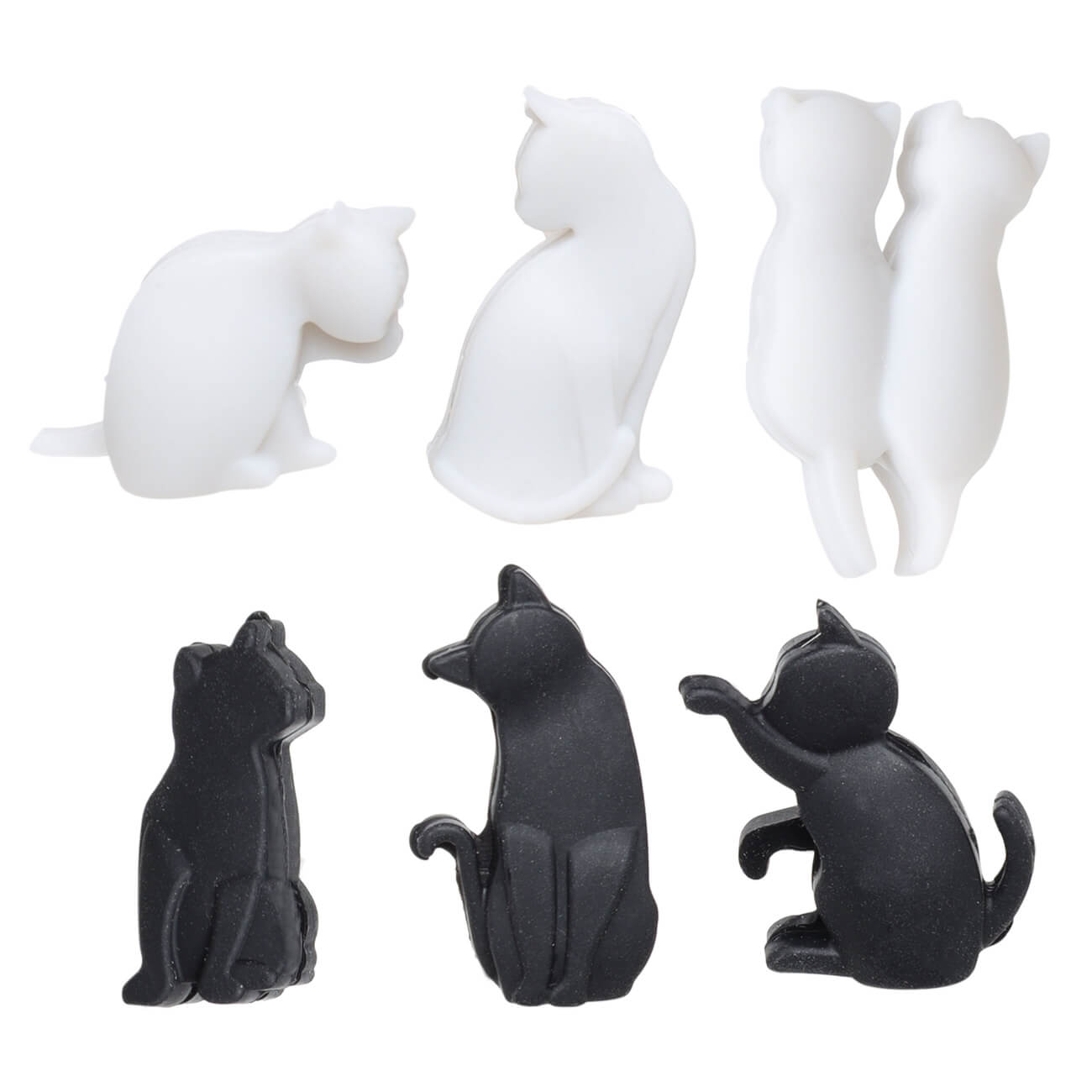 Маркеры для бокалов, 3 см, 6 шт, силикон, черно-белые, Кошки, Party markers кошки и котята