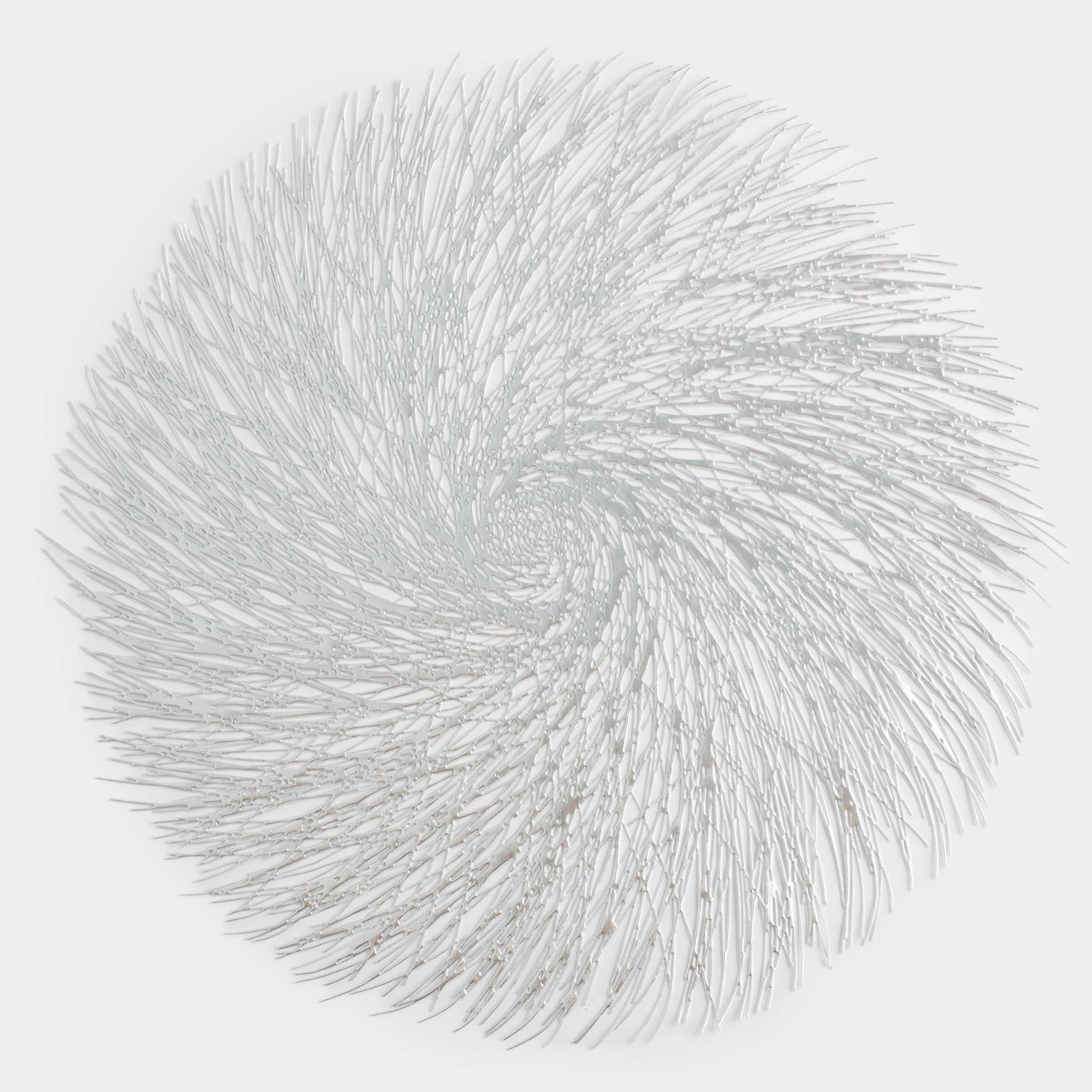 Салфетка под приборы, 38 см, ПВХ, круглая, серебристая, Azhur Grid, image-0