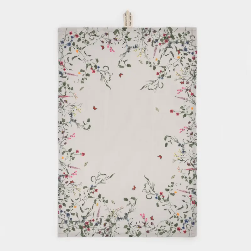 Полотенце кухонное, 40х60 см, хлопок, серо-бежевое, Цветы и бабочки, Tiny flower ,image-0